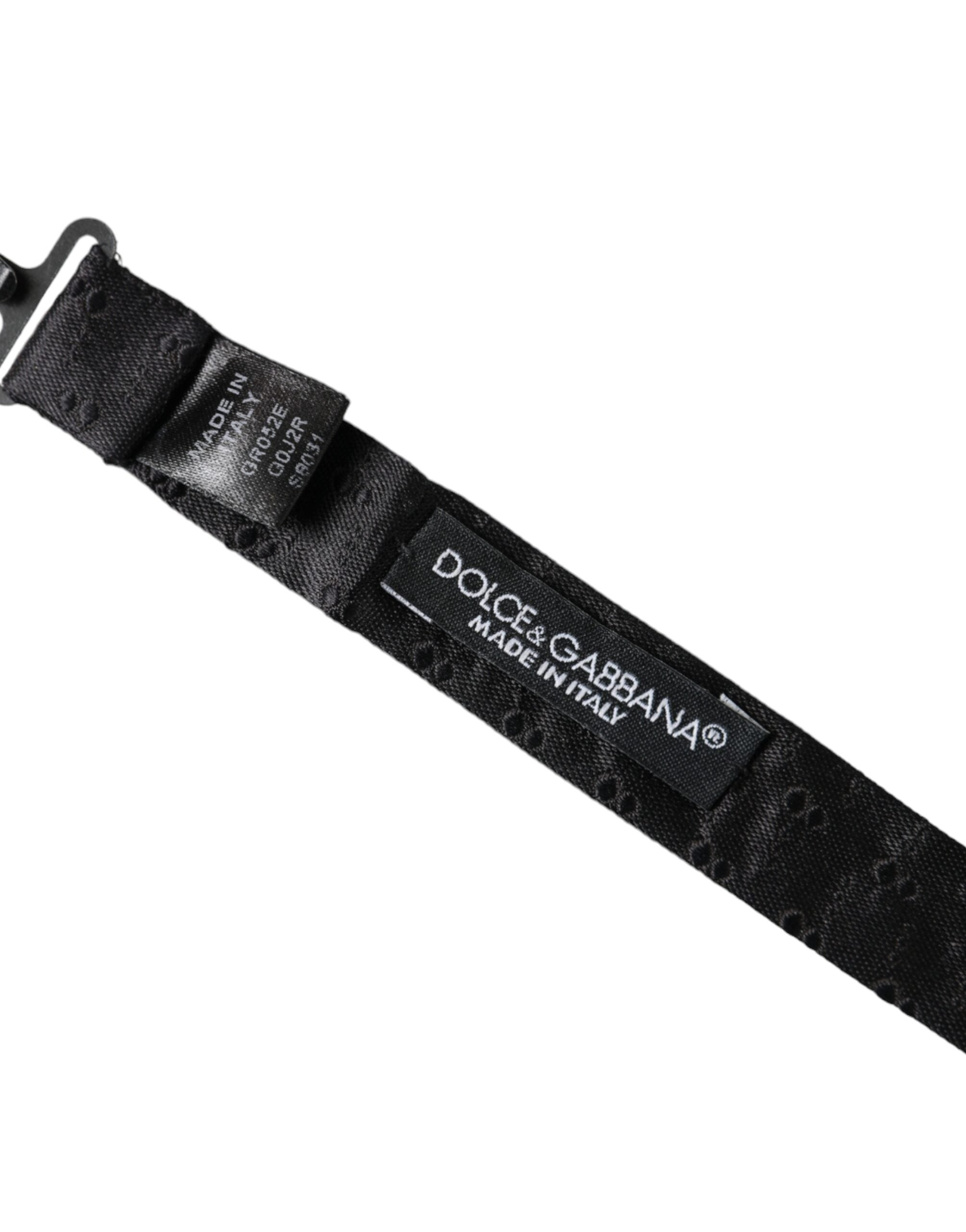 Dolce & Gabbana Svart sidenmönstrad fluga med justerbar halsringning för män