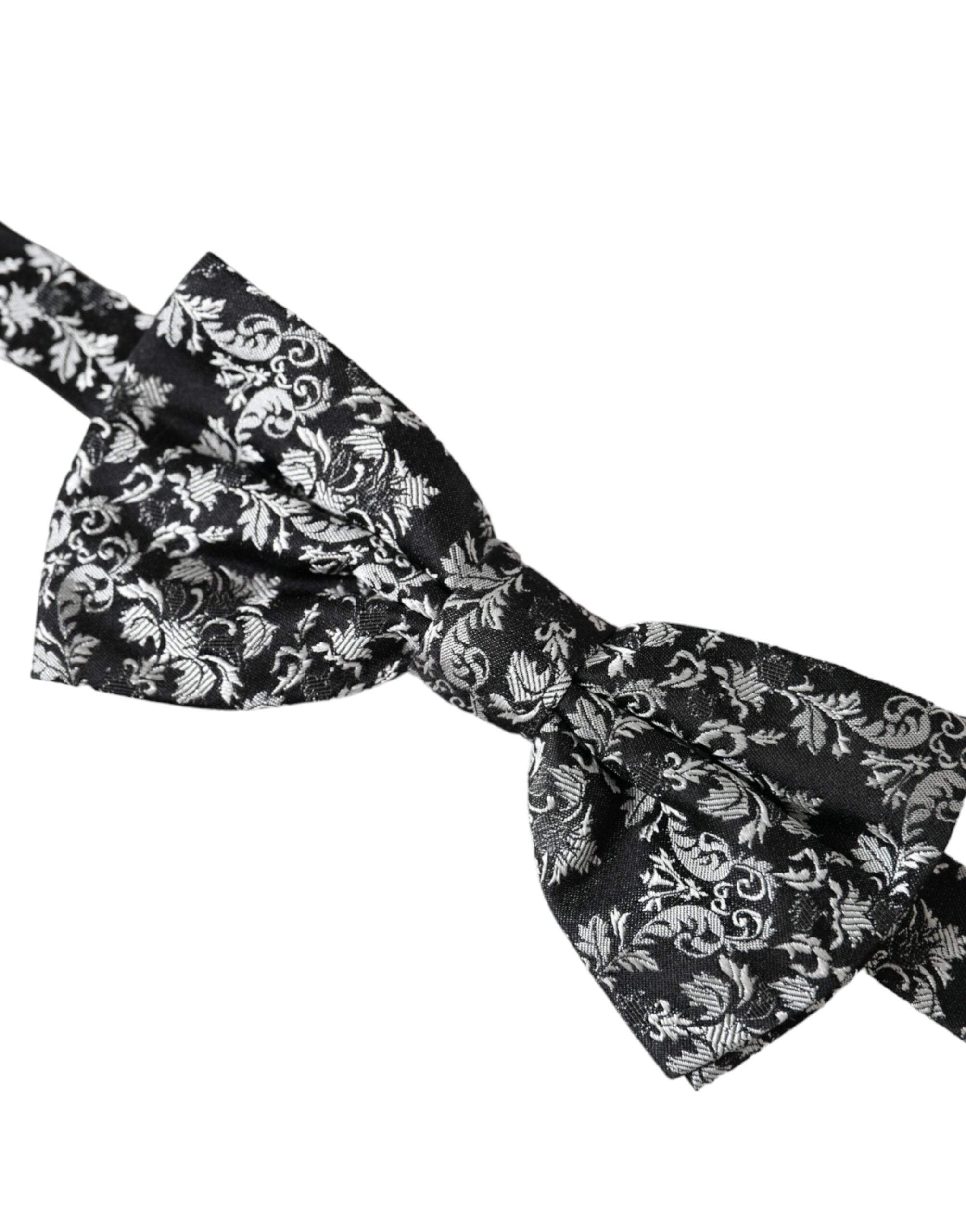 Dolce & Gabbana Svart Blommig Sidenfluga med Justerbar Halsringning för Herrar