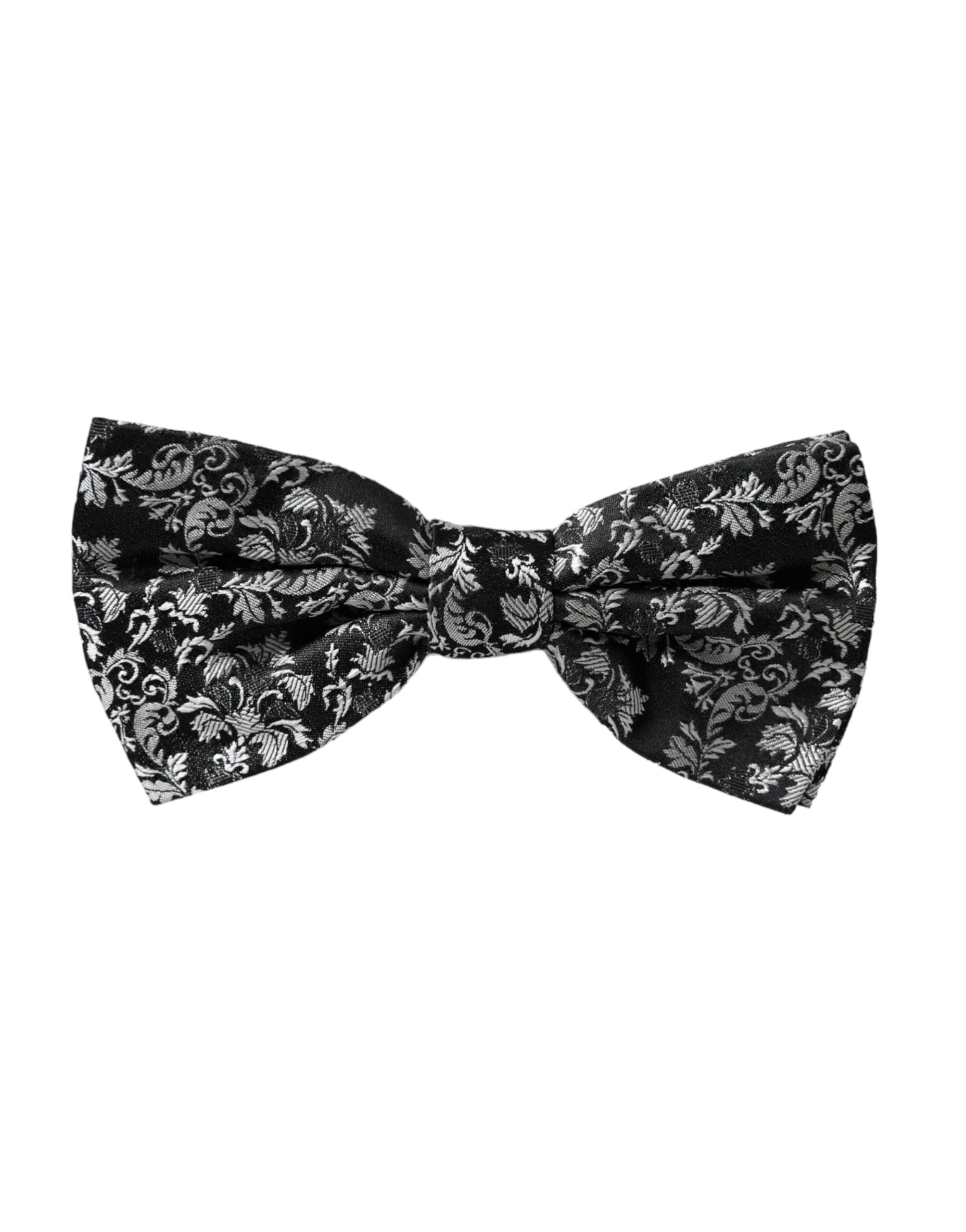 Dolce & Gabbana Svart Blommig Sidenfluga med Justerbar Halsringning för Herrar