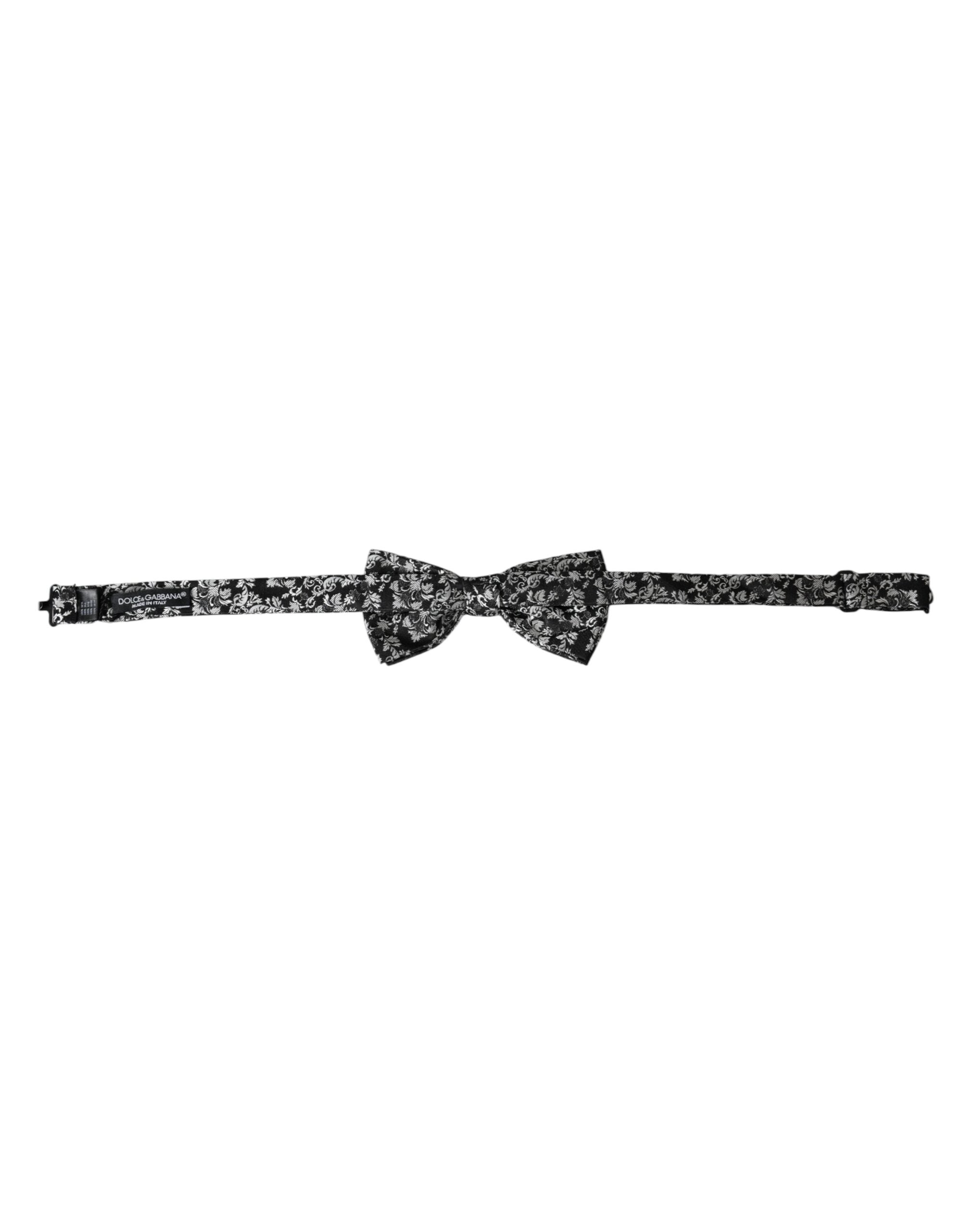 Dolce & Gabbana Svart Blommig Sidenfluga med Justerbar Halsringning för Herrar