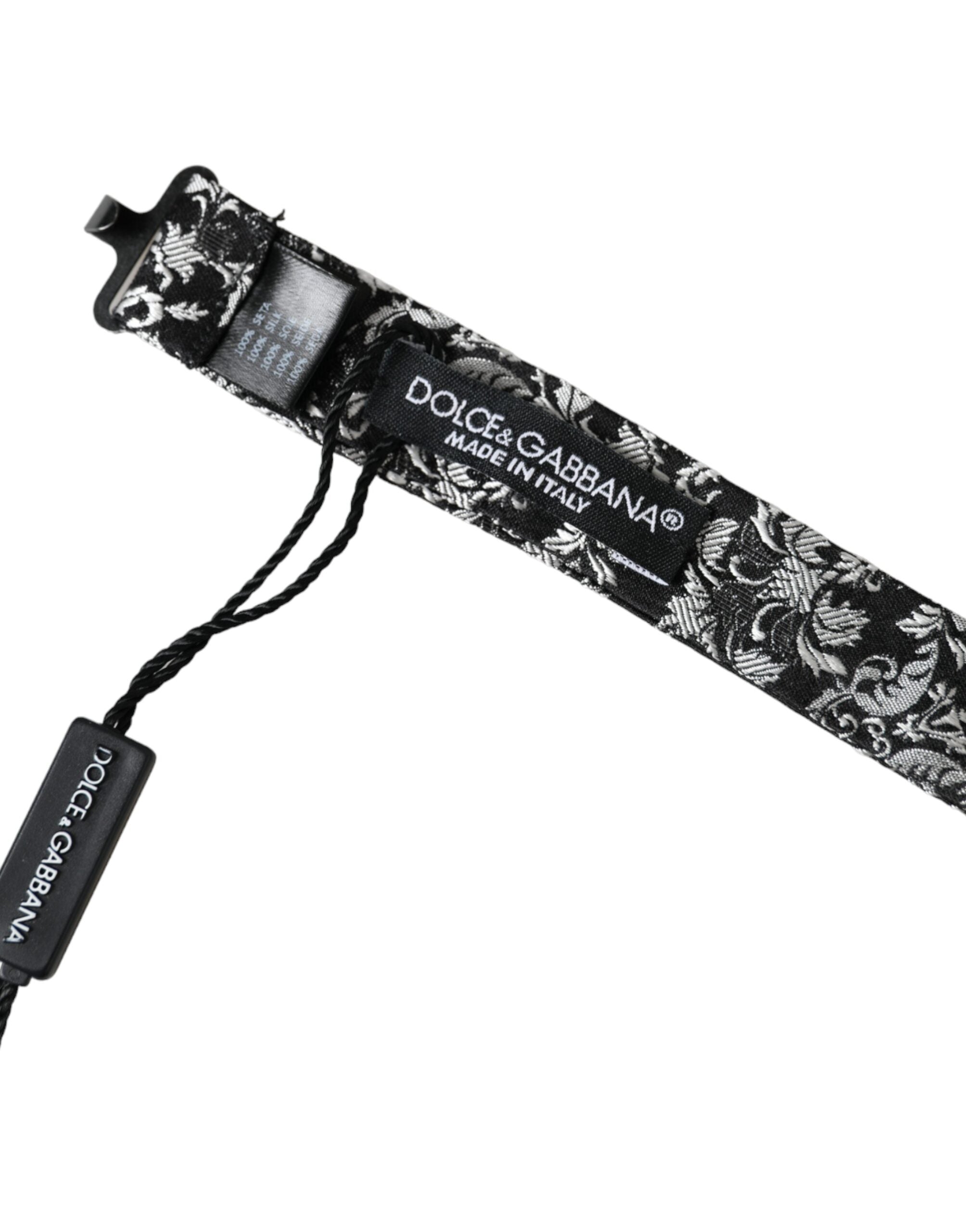 Dolce & Gabbana Svart Blommig Sidenfluga med Justerbar Halsringning för Herrar