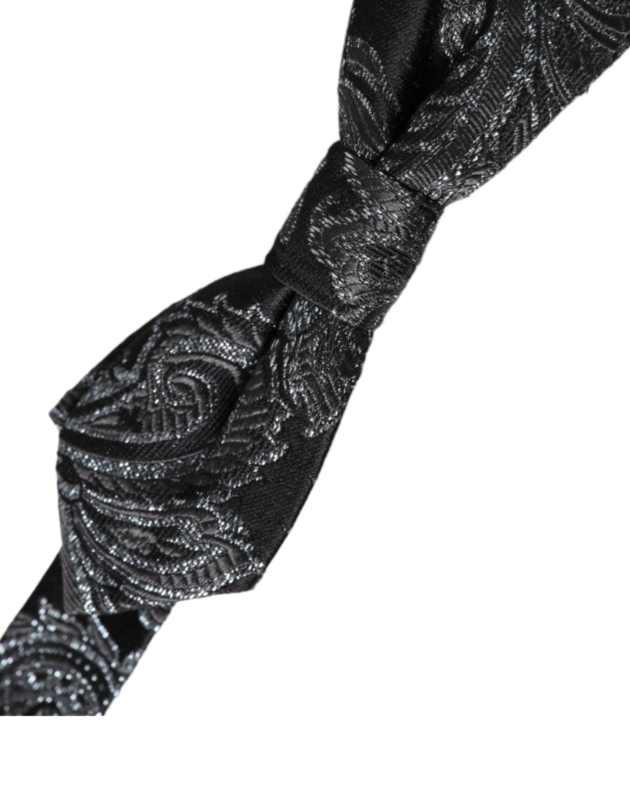 Dolce & Gabbana Svart Sidenjacquard Justerbar Halsringning Herrfluga