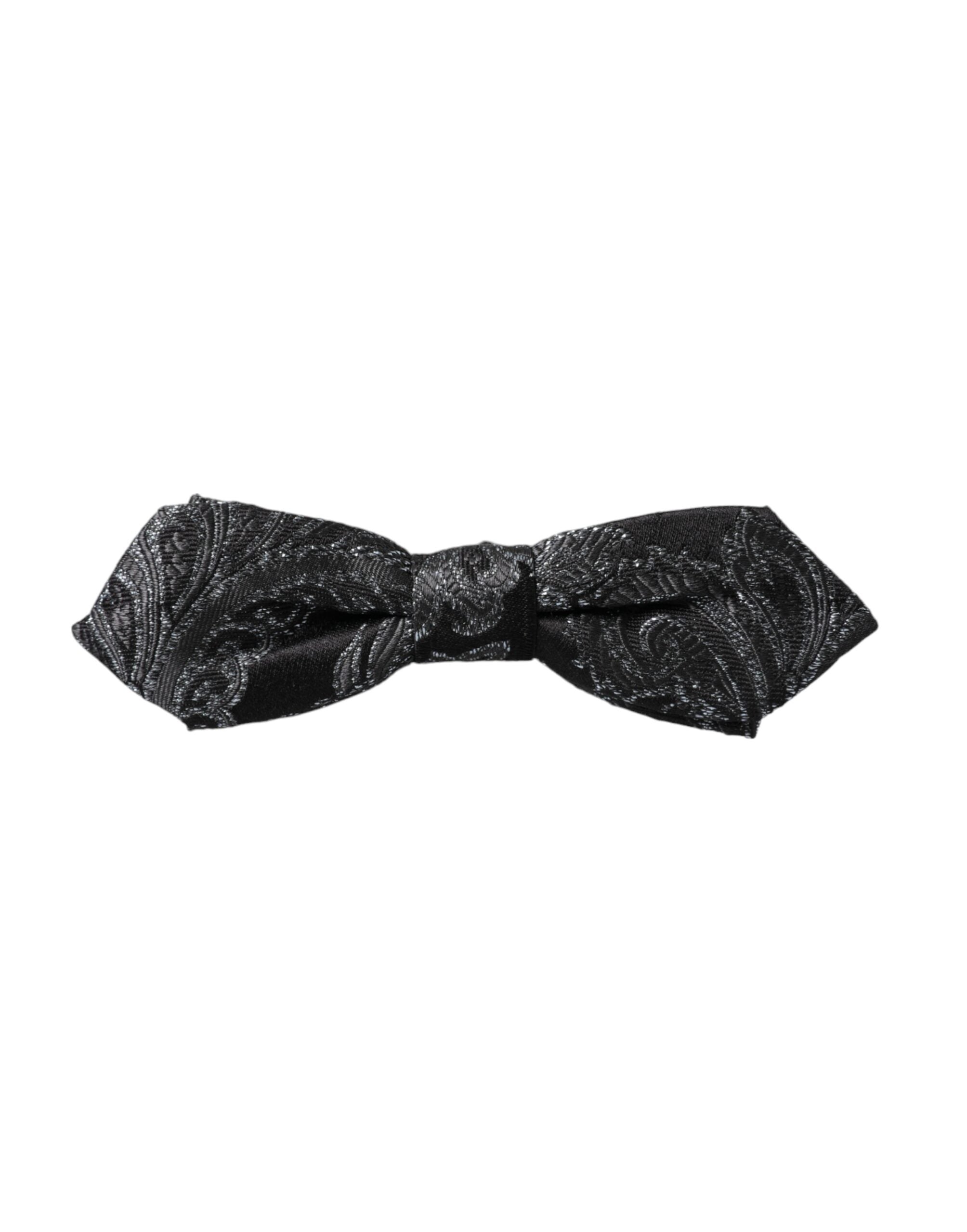Dolce & Gabbana Svart Sidenjacquard Justerbar Halsringning Herrfluga