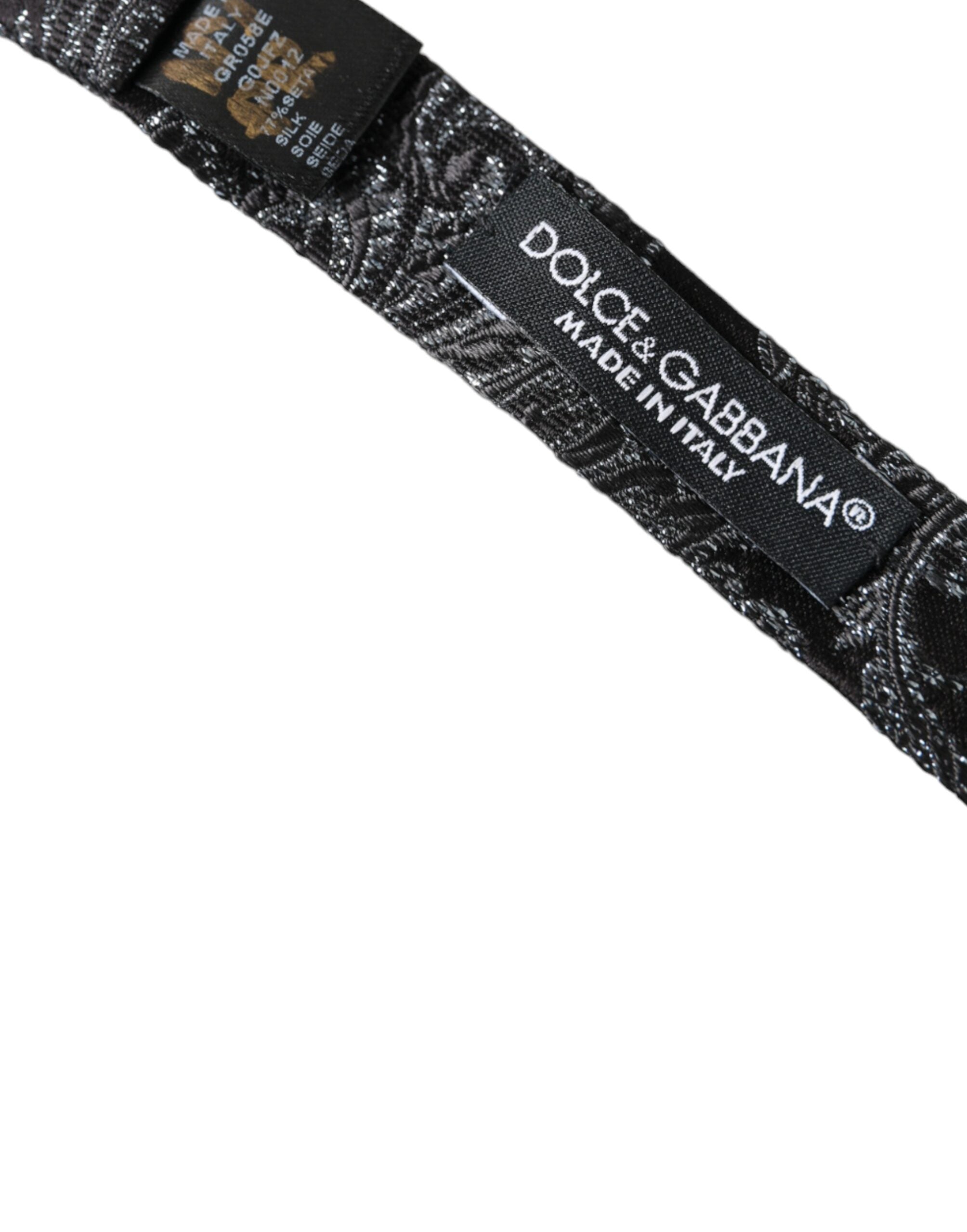 Dolce & Gabbana Svart Sidenjacquard Justerbar Halsringning Herrfluga