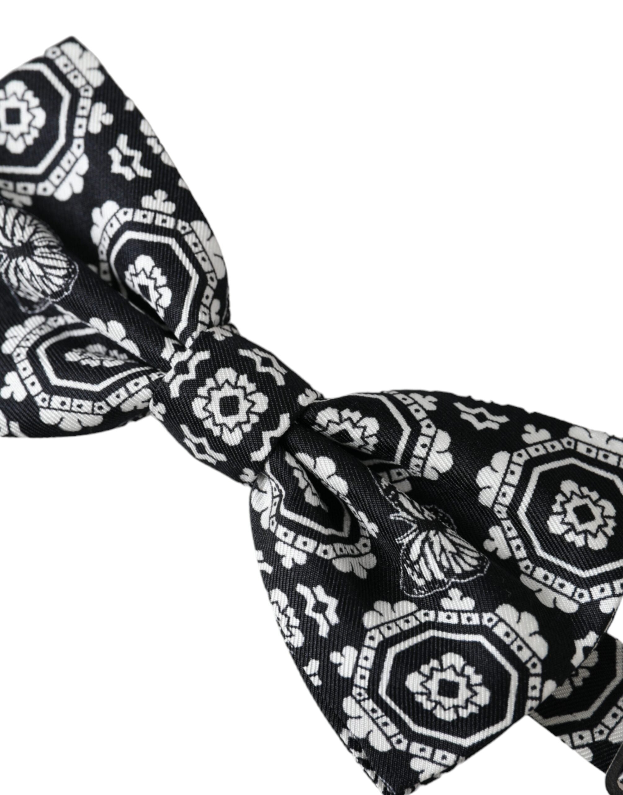 Dolce & Gabbana Svartvit Mönstrad Justerbar Halsringning Herrfluga