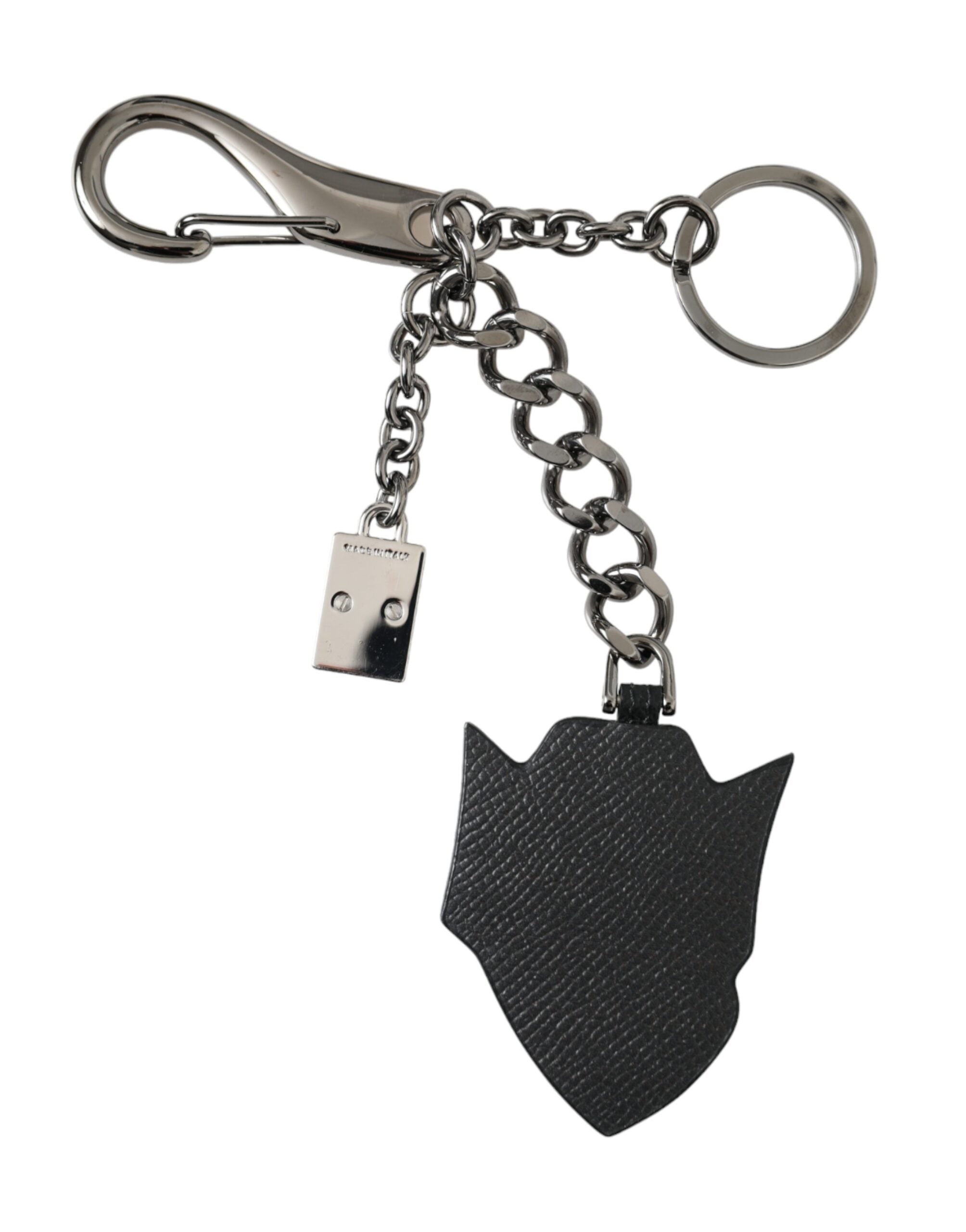 Dolce & Gabbana Black Prince Nyckelring med Nitar och Logotyp i Silvermässing