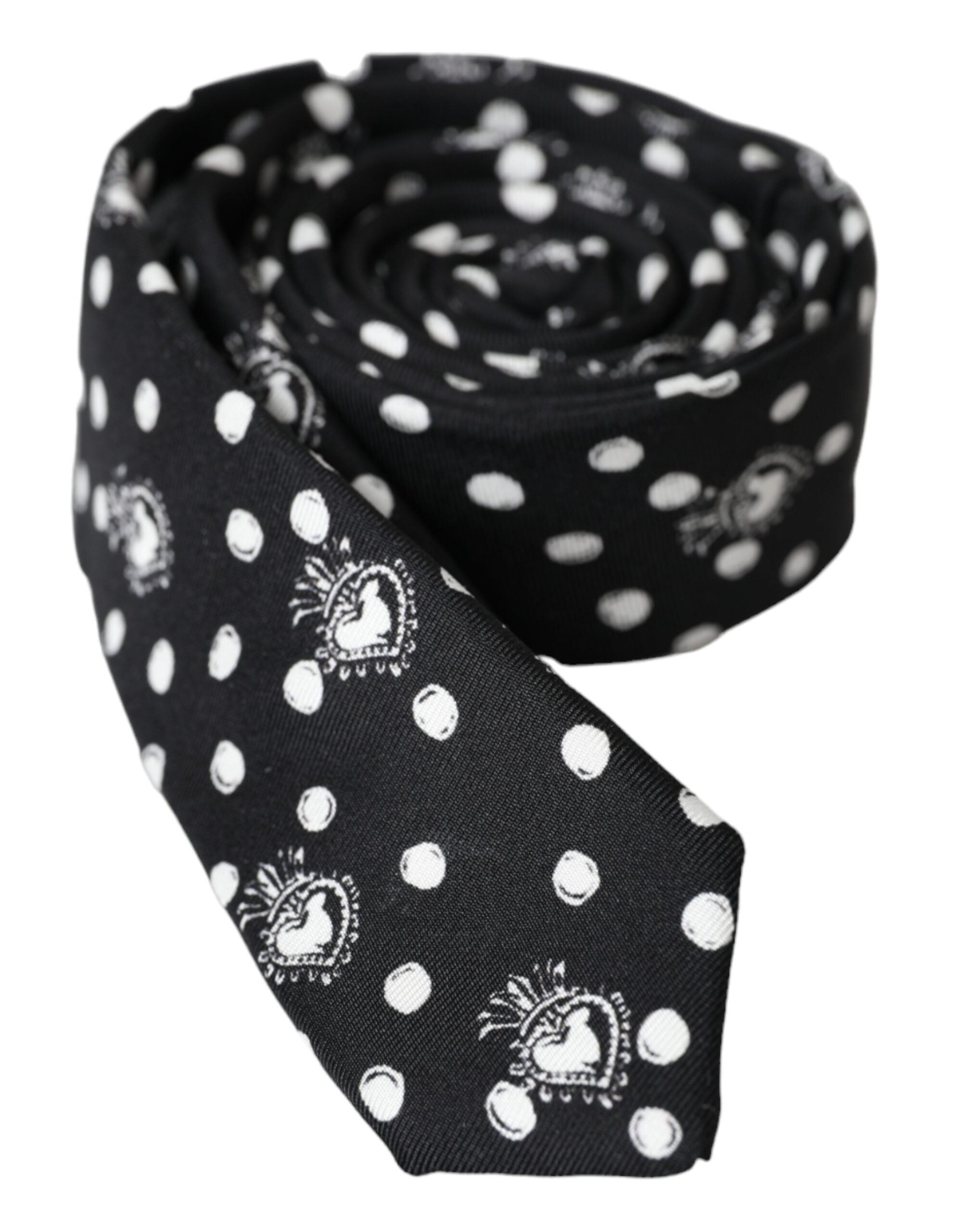 Dolce & Gabbana Svart Hjärtprickig Justerbar Slips