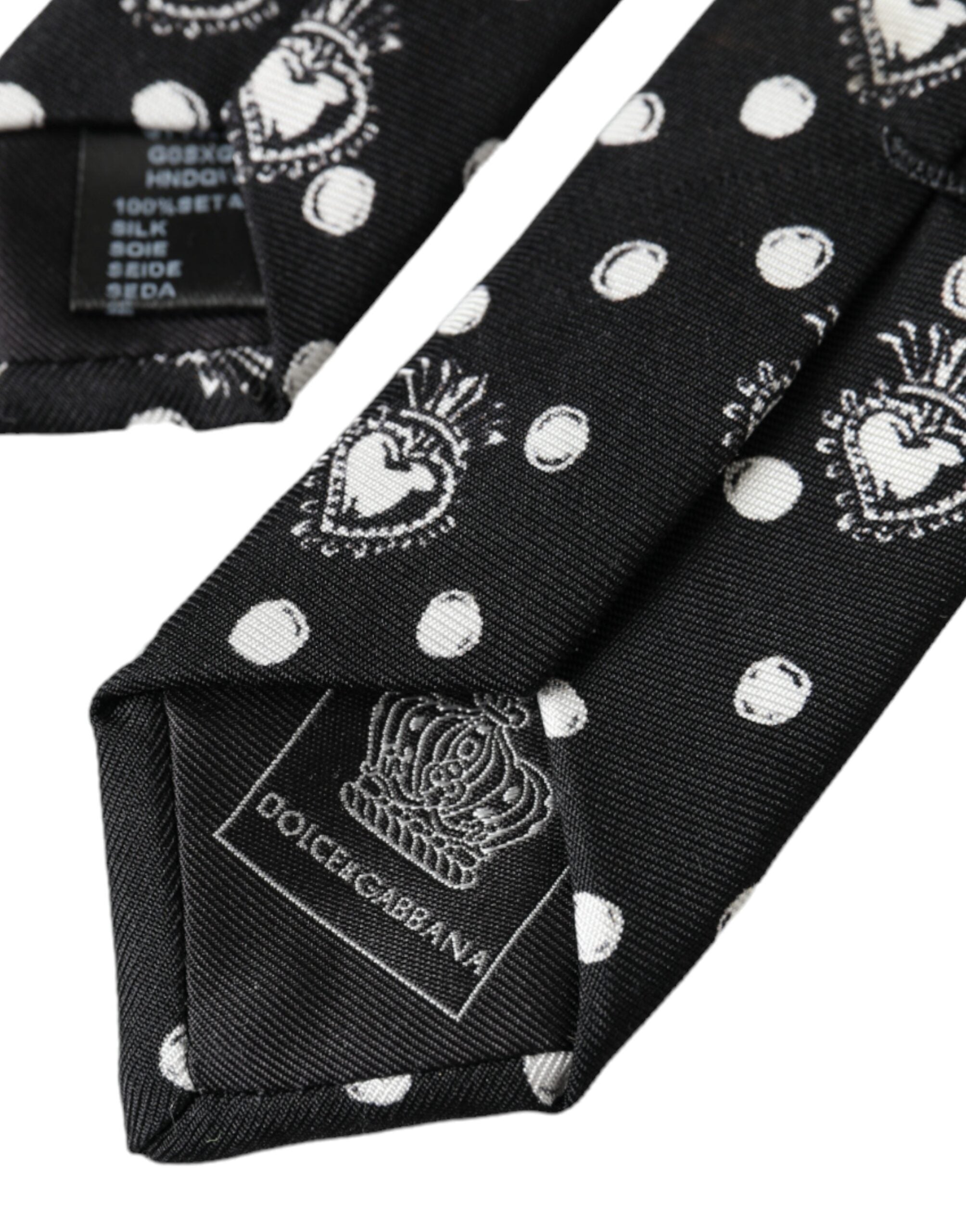 Dolce & Gabbana Svart Hjärtprickig Justerbar Slips