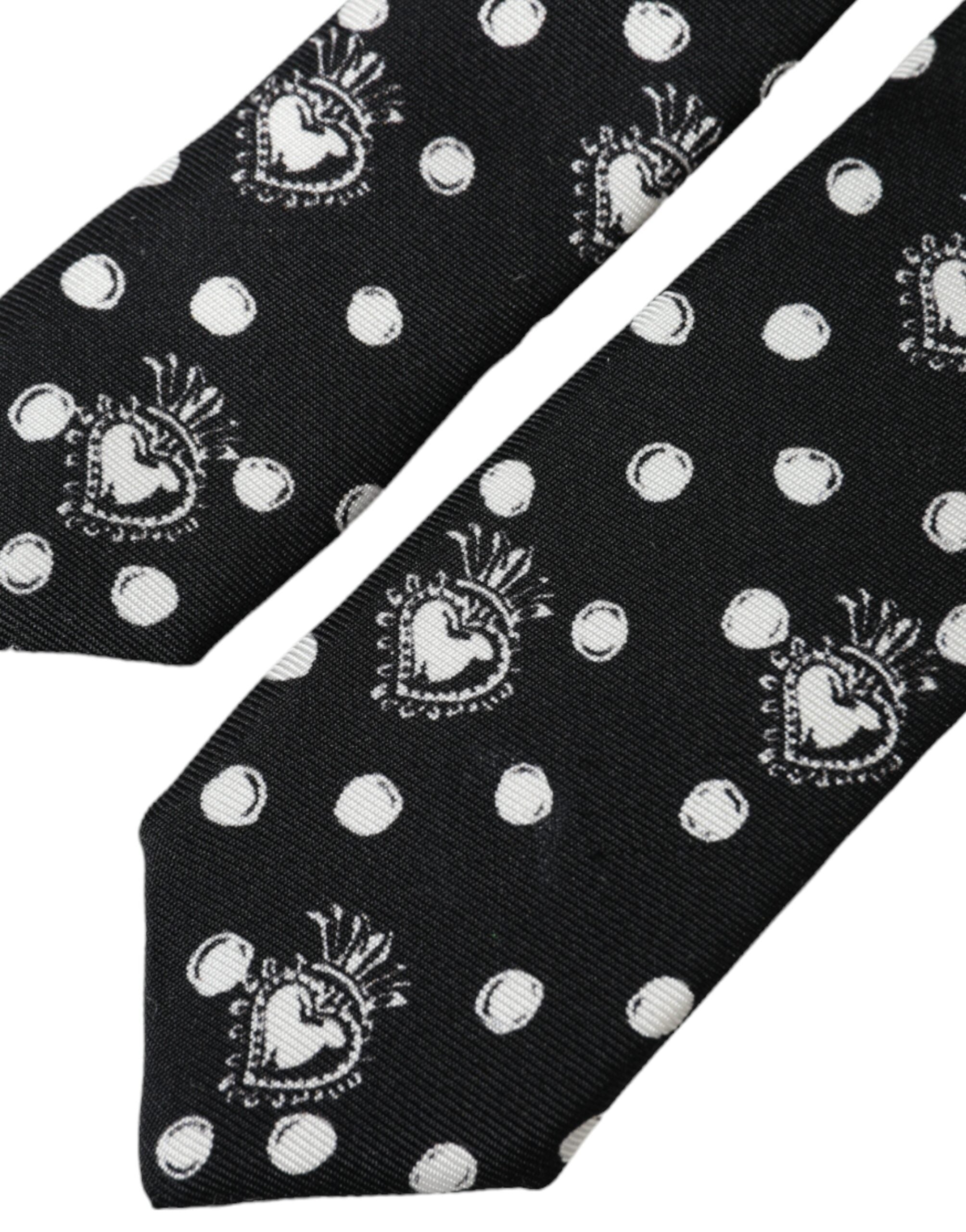 Dolce & Gabbana Svart Hjärtprickig Justerbar Slips