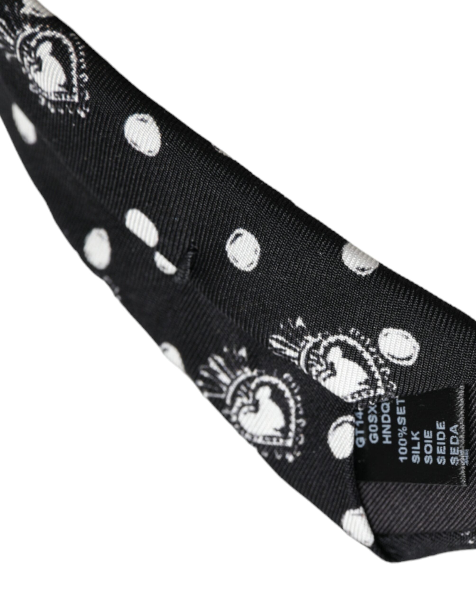 Dolce & Gabbana Svart Hjärtprickig Justerbar Slips