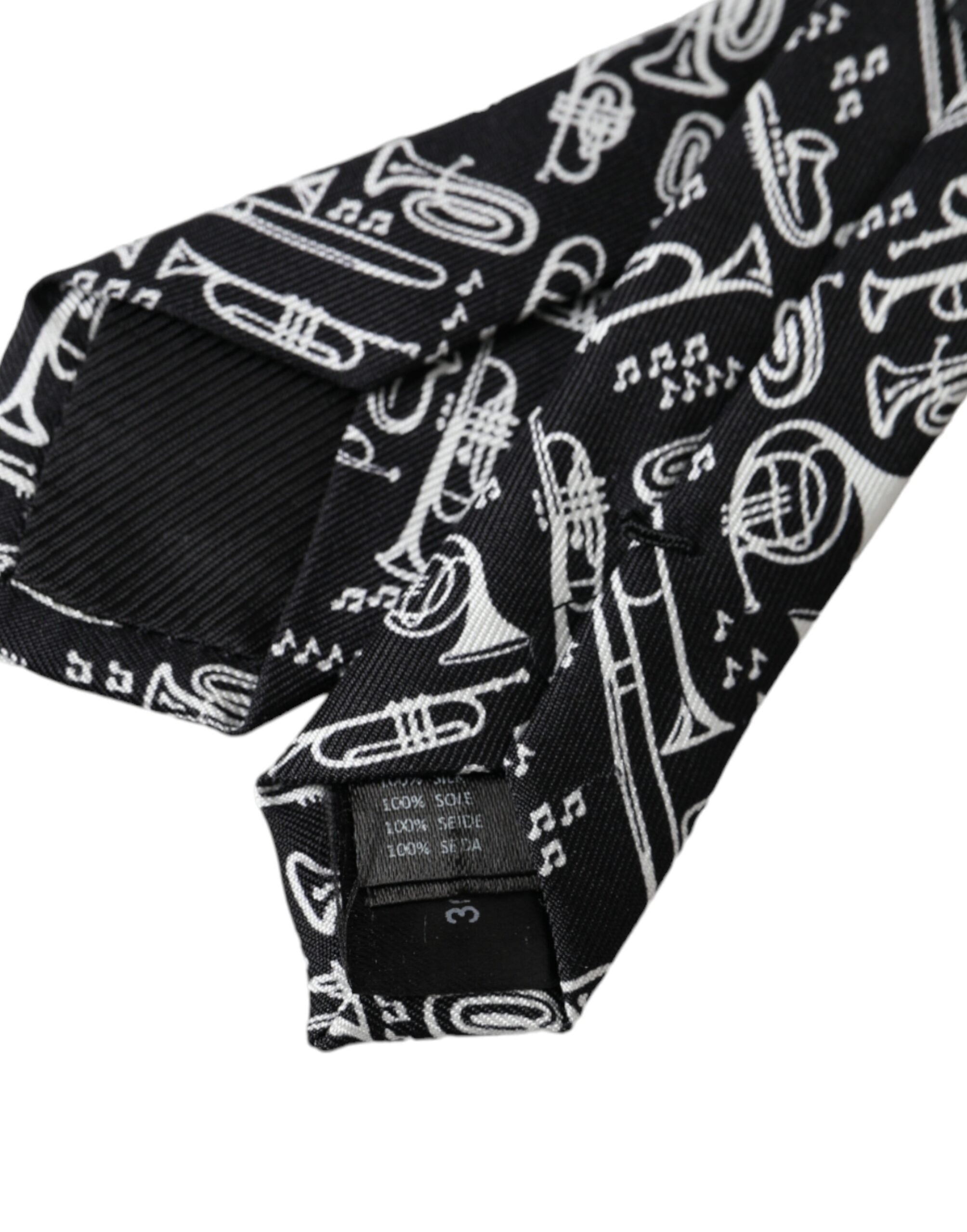 Dolce & Gabbana Svart Trumpet Print Justerbar Sidenslips