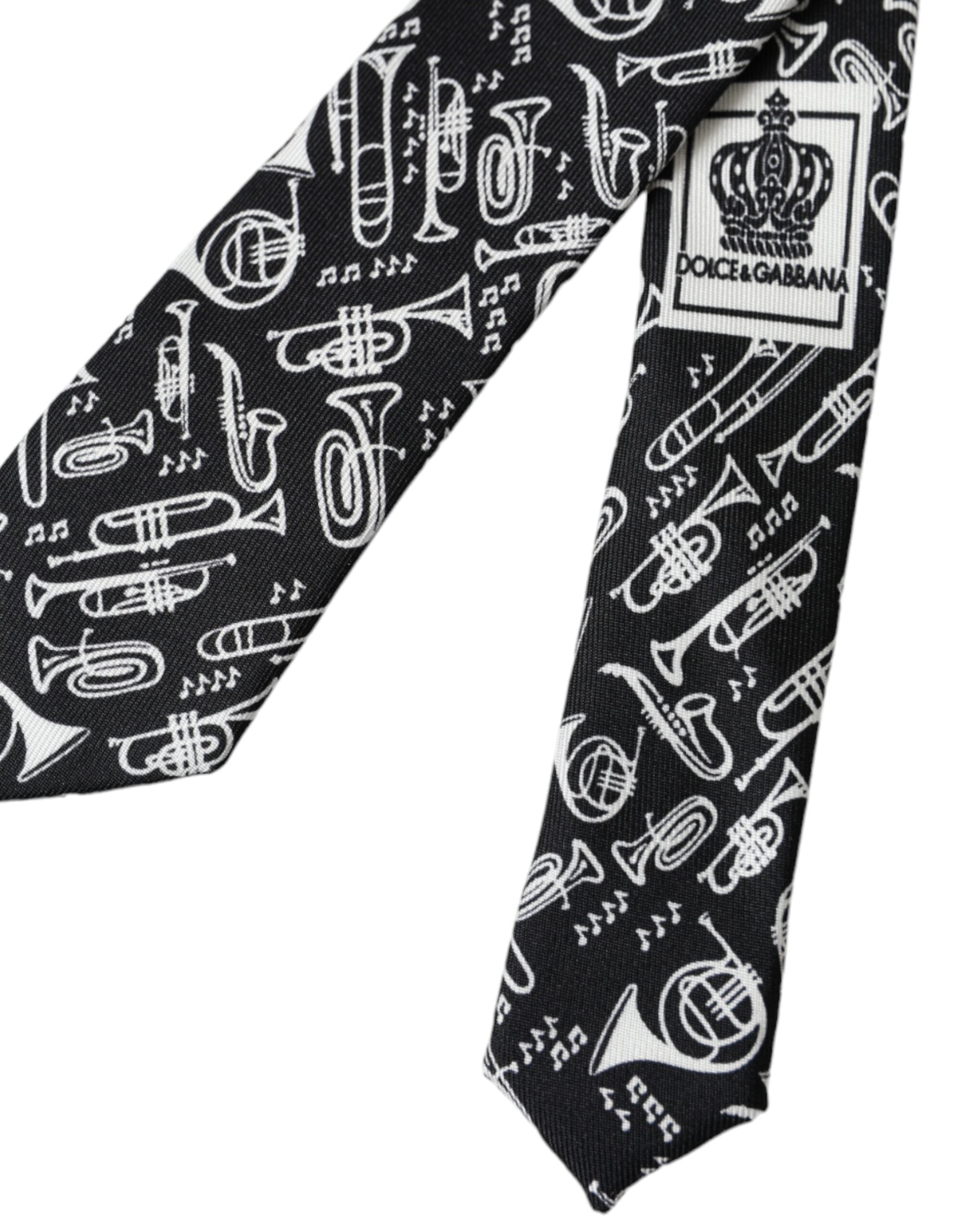 Dolce & Gabbana Svart Trumpet Print Justerbar Sidenslips