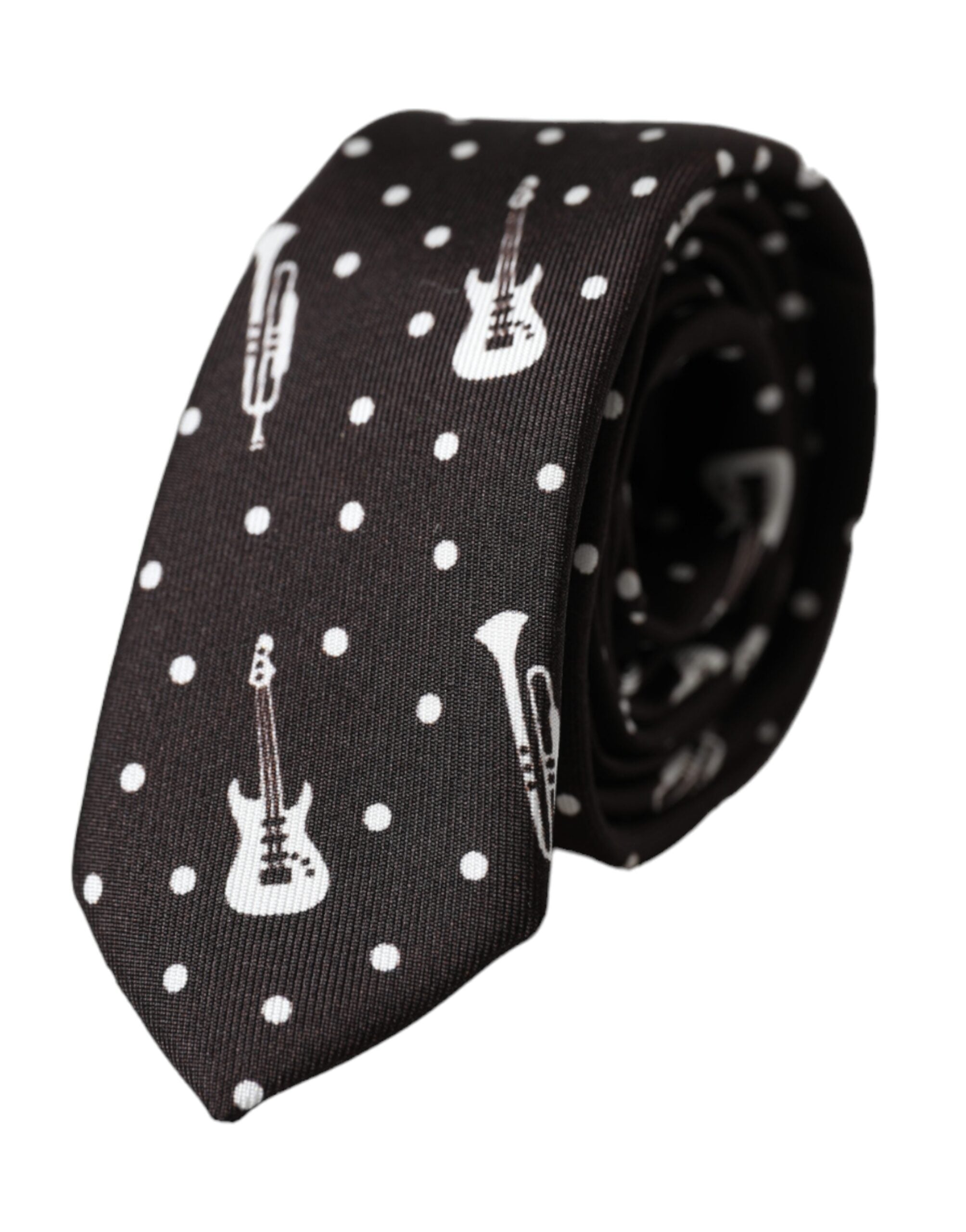 Dolce & Gabbana Svart Gitarrmönstrad Justerbar Sidenslips