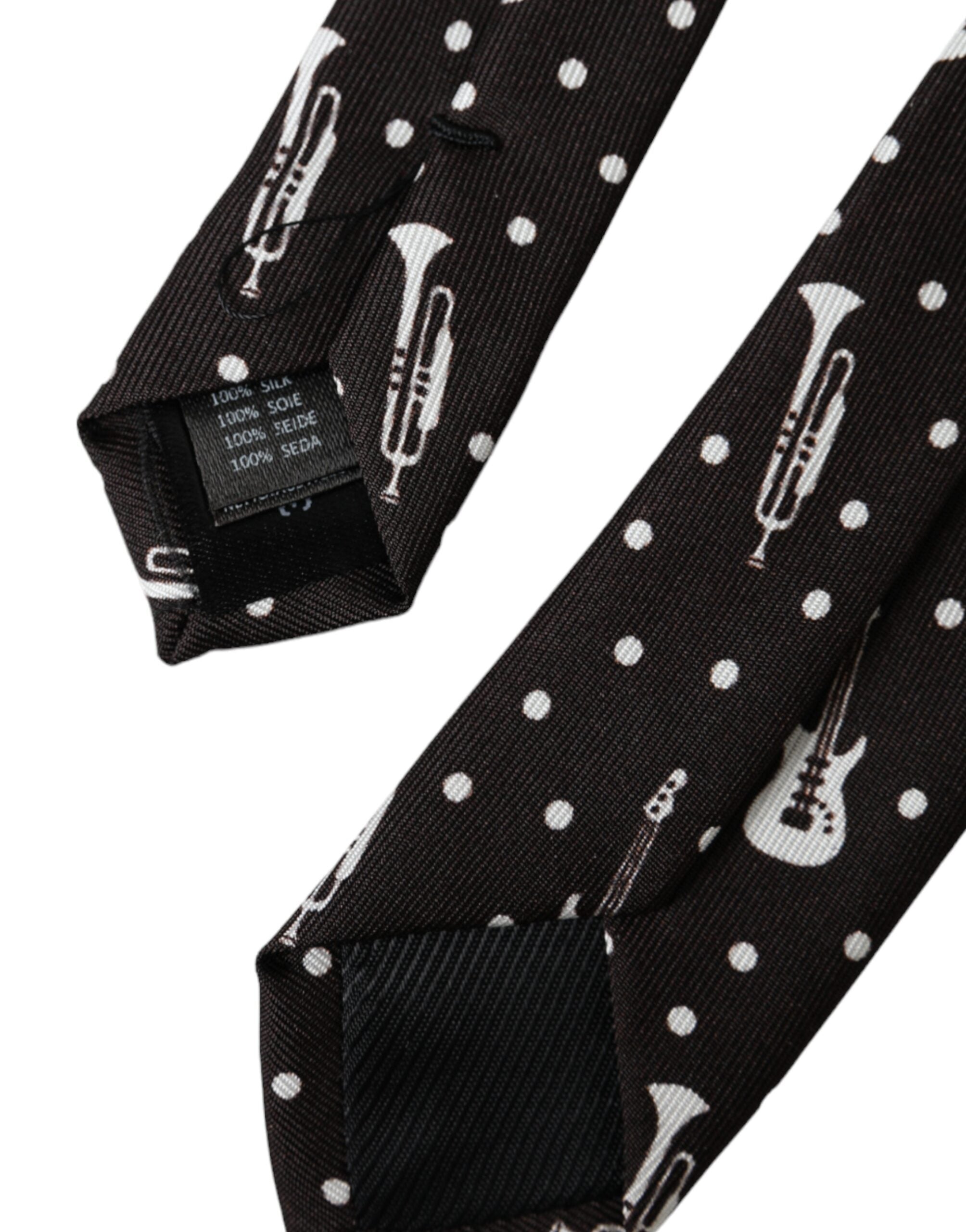 Dolce & Gabbana Svart Gitarrmönstrad Justerbar Sidenslips