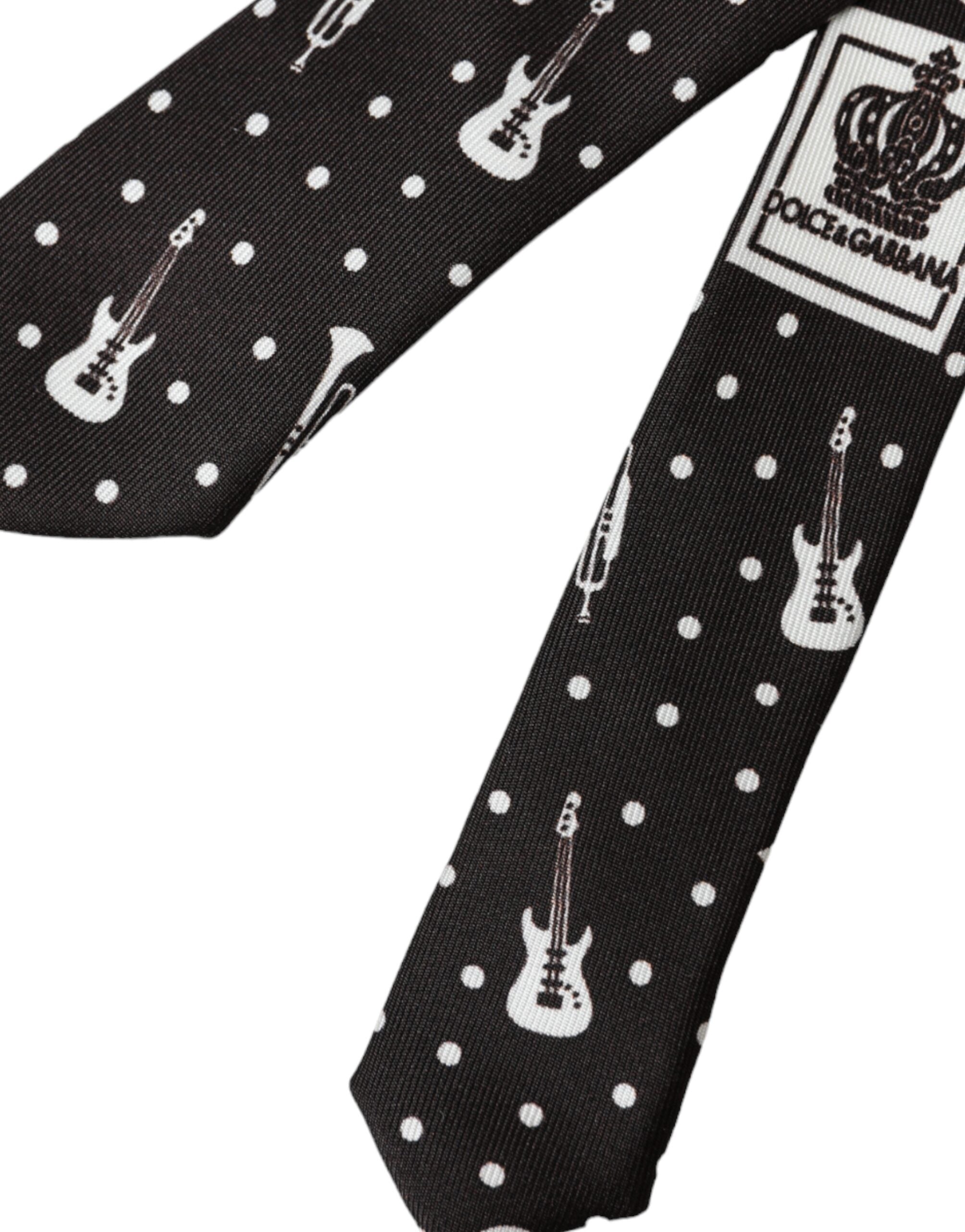 Dolce & Gabbana Svart Gitarrmönstrad Justerbar Sidenslips