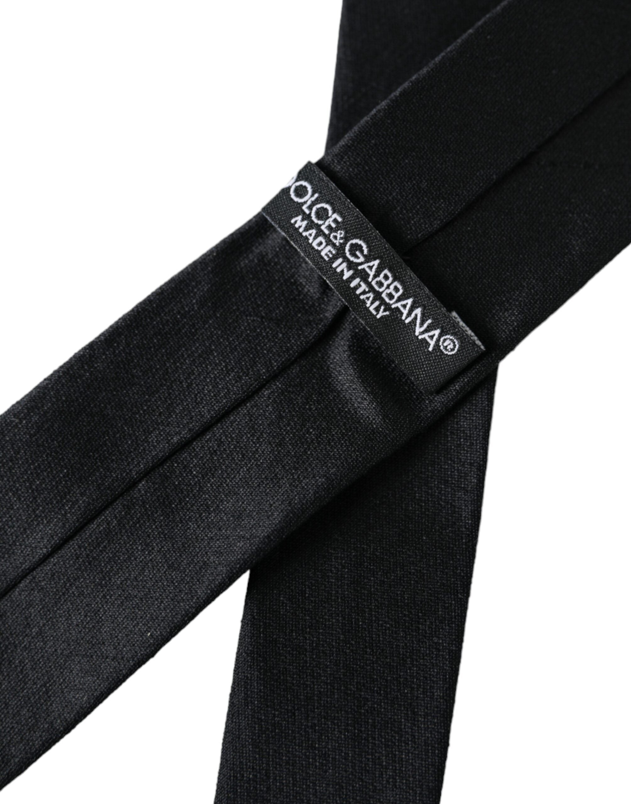 Dolce & Gabbana Svart Enfärgad Justerbar Slips i 100 % Siden