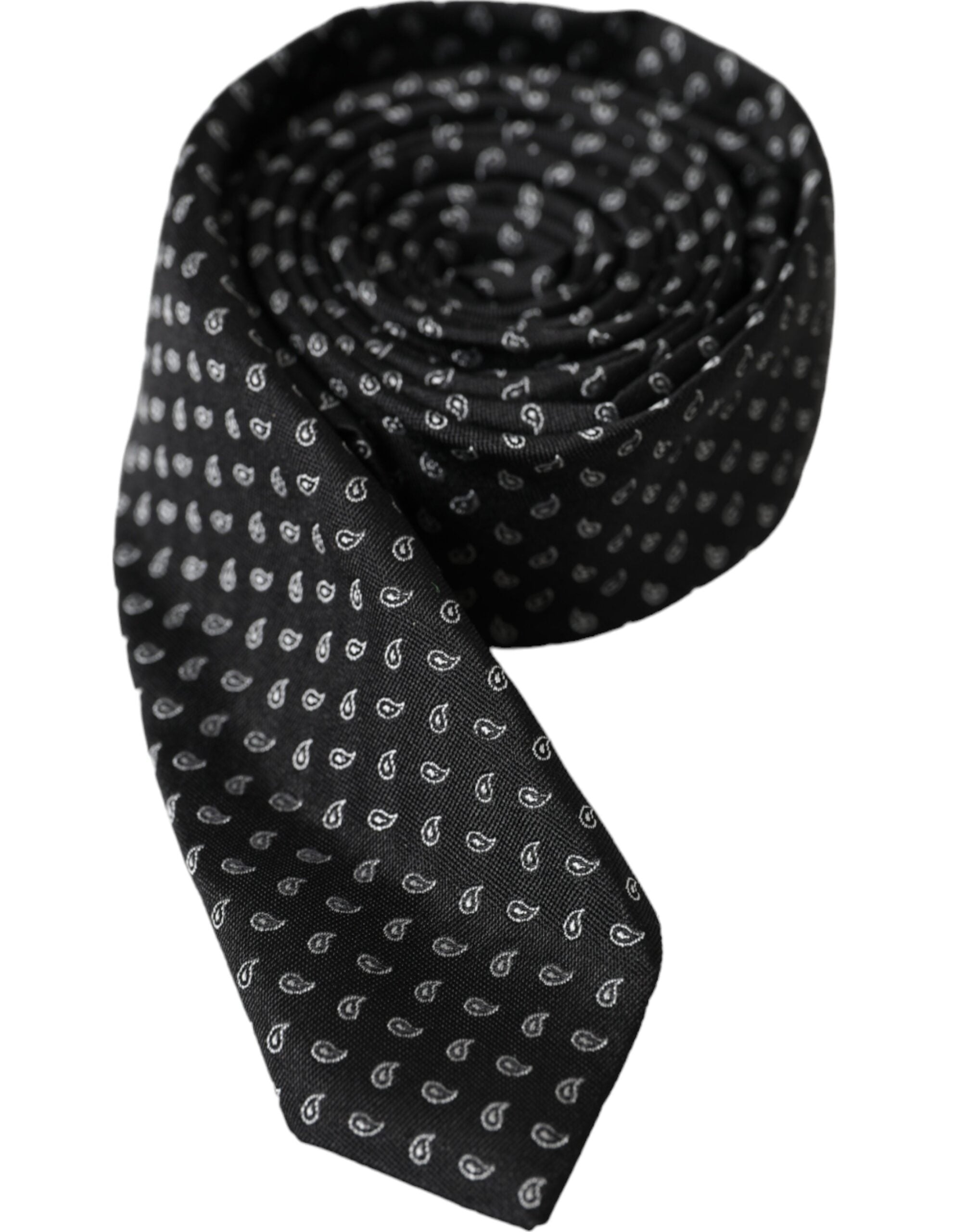 Dolce & Gabbana Svart Jacquardmönstrad Justerbar Sidenslips Herr