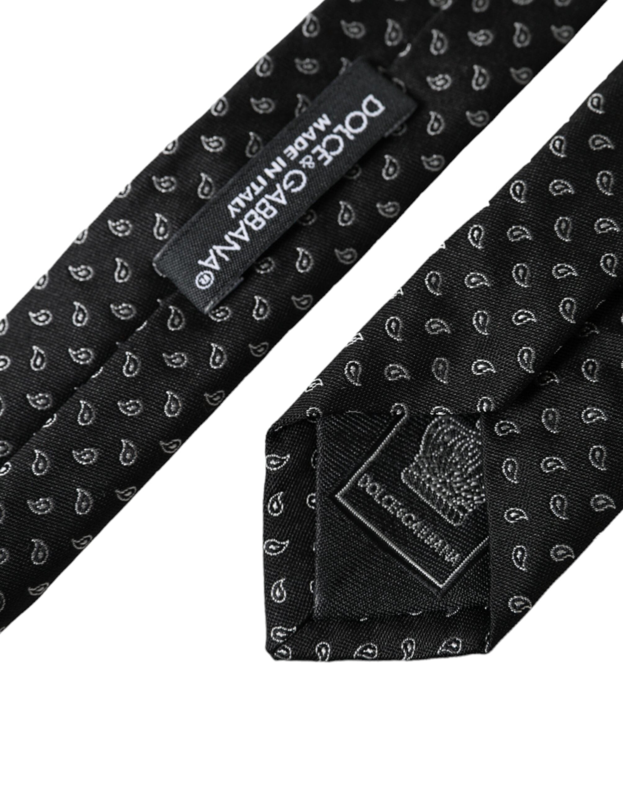 Dolce & Gabbana Svart Jacquardmönstrad Justerbar Sidenslips Herr