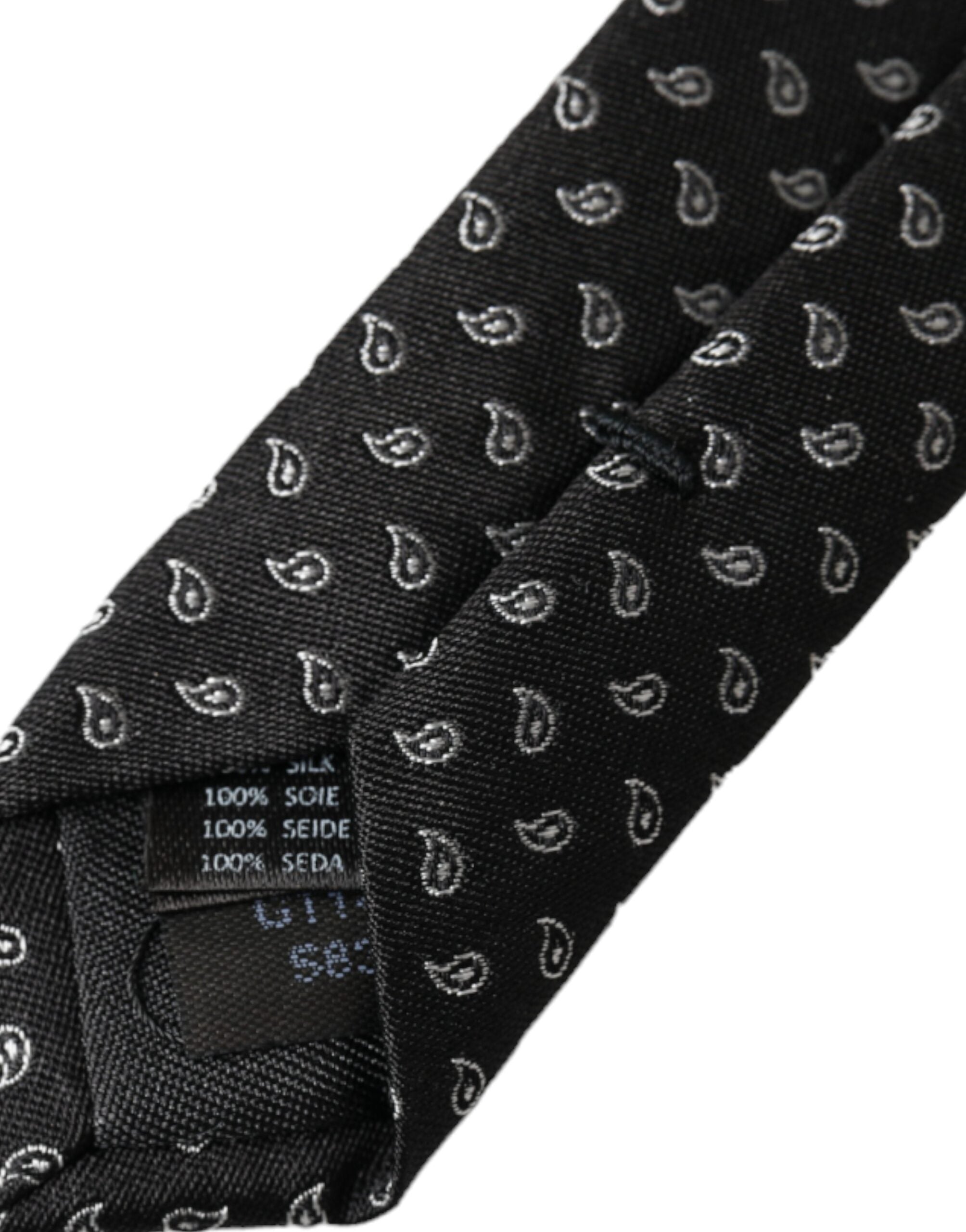 Dolce & Gabbana Svart Jacquardmönstrad Justerbar Sidenslips Herr