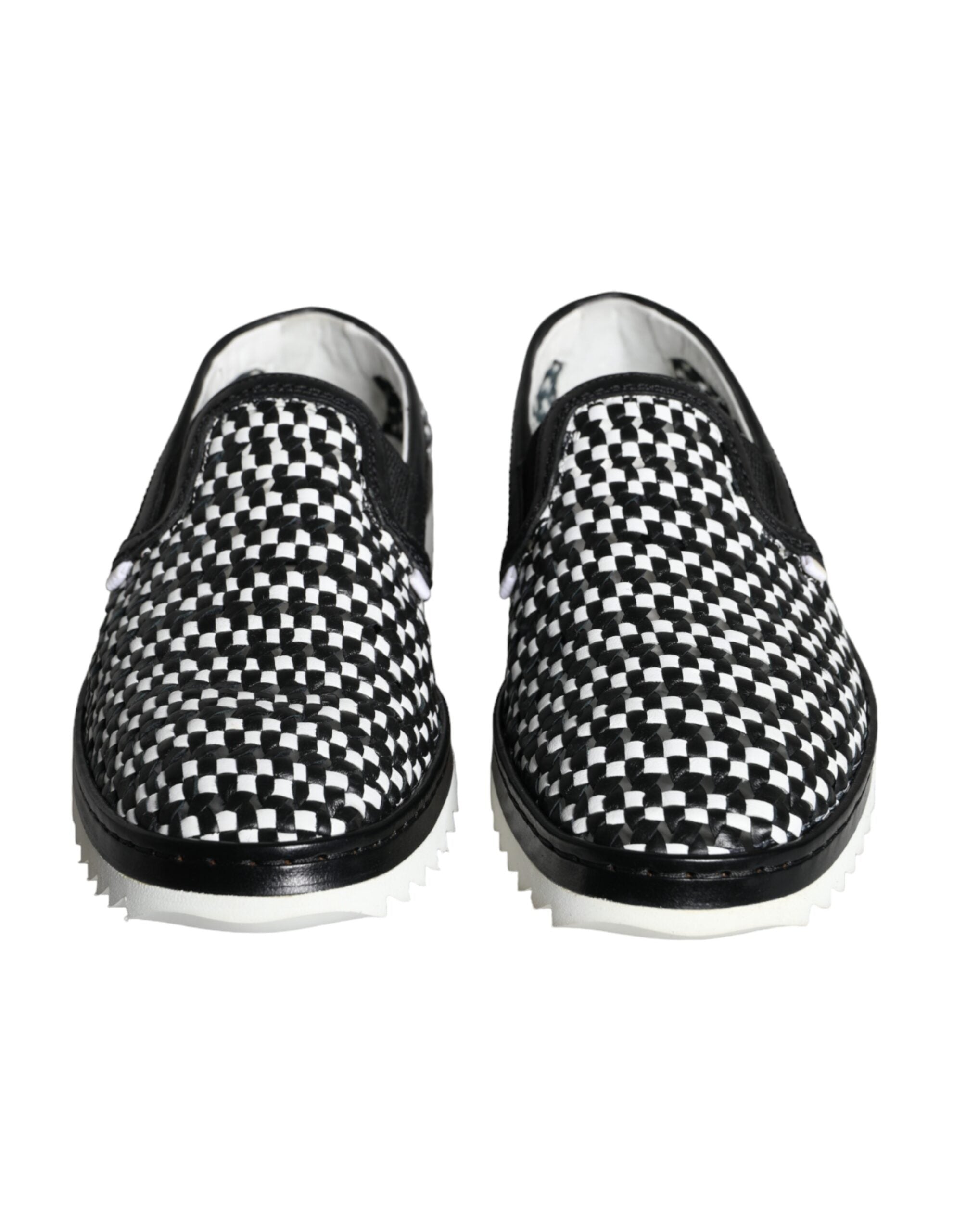Dolce & Gabbana Svarta Vita Vävda Slip-On Loafers Herrskor