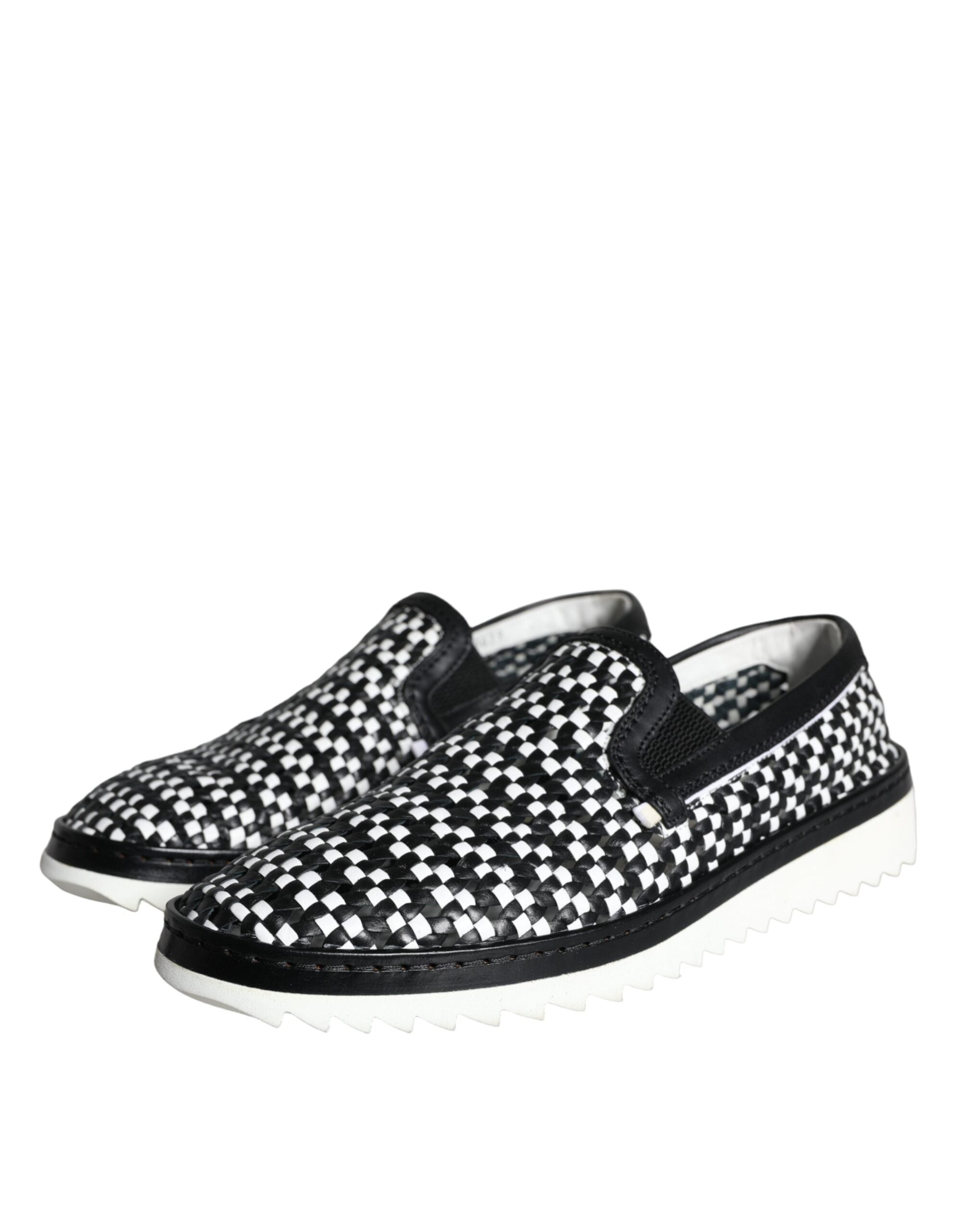 Dolce & Gabbana Svarta Vita Vävda Slip-On Loafers Herrskor