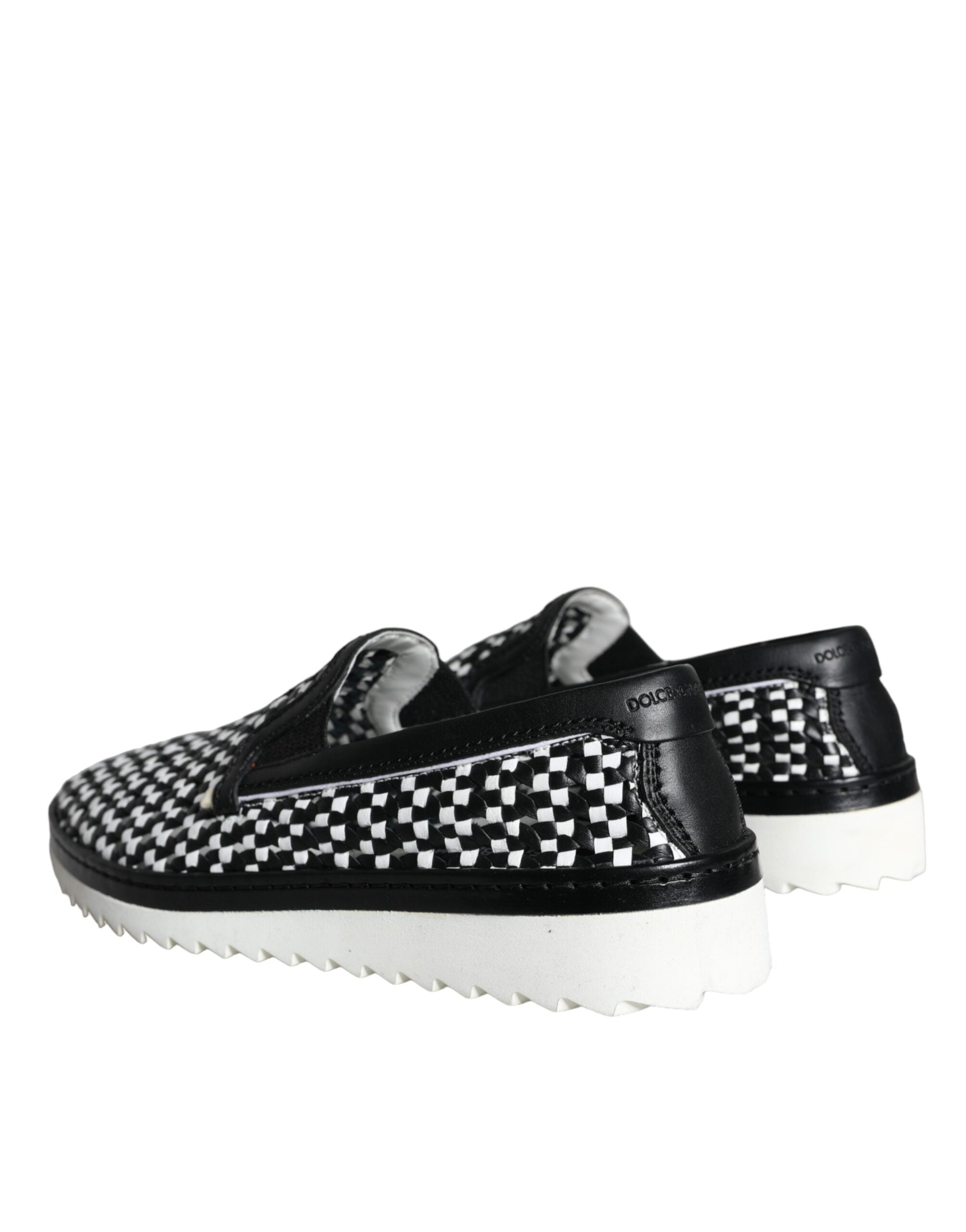 Dolce & Gabbana Svarta Vita Vävda Slip-On Loafers Herrskor