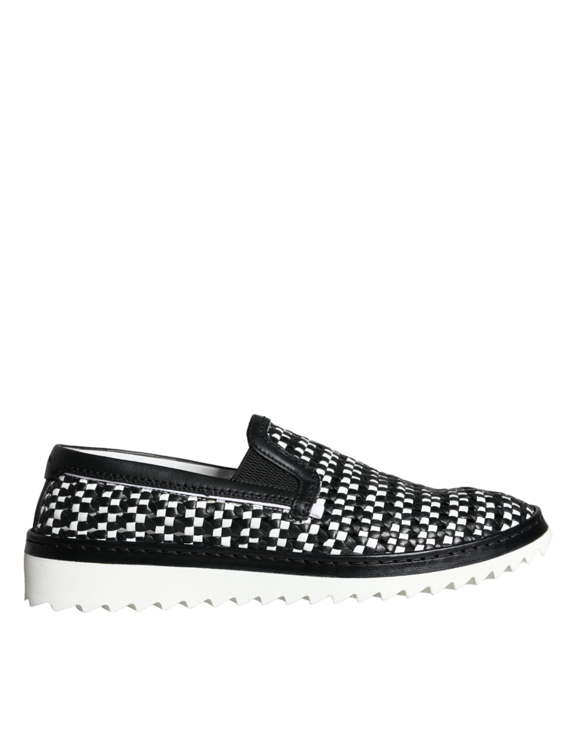 Dolce & Gabbana Svarta Vita Vävda Slip-On Loafers Herrskor