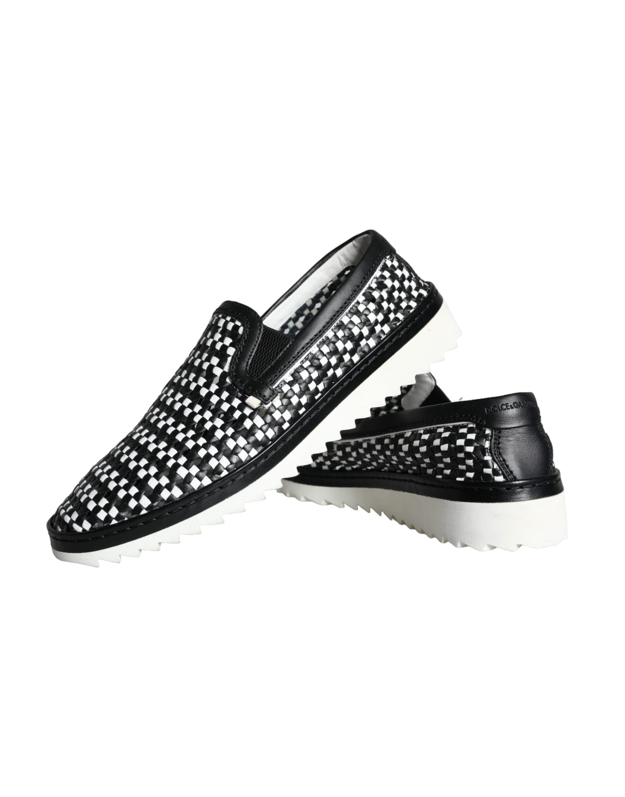 Dolce & Gabbana Svarta Vita Vävda Slip-On Loafers Herrskor