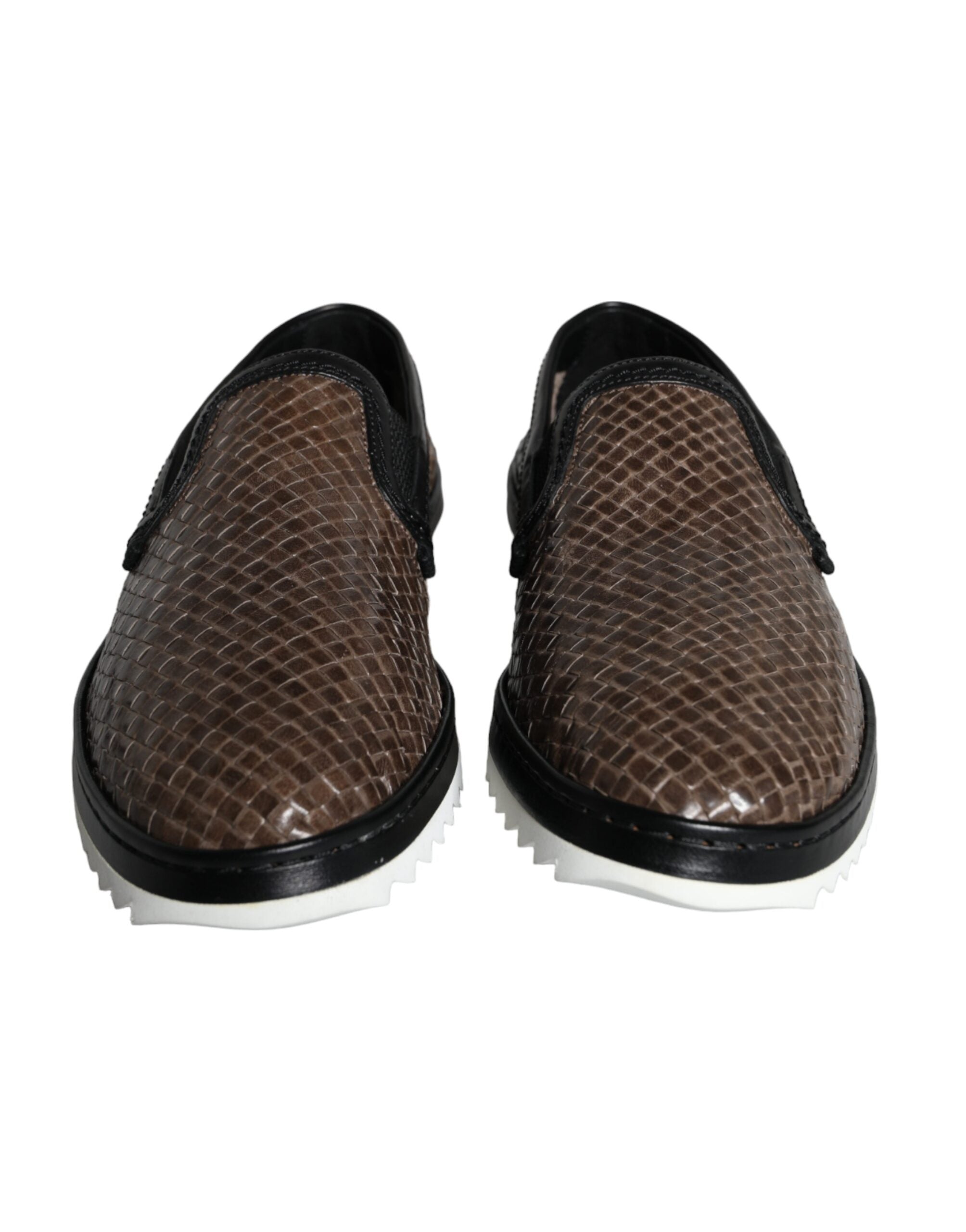 Dolce & Gabbana Bruna Svarta Lädervävda Loafers Herrskor