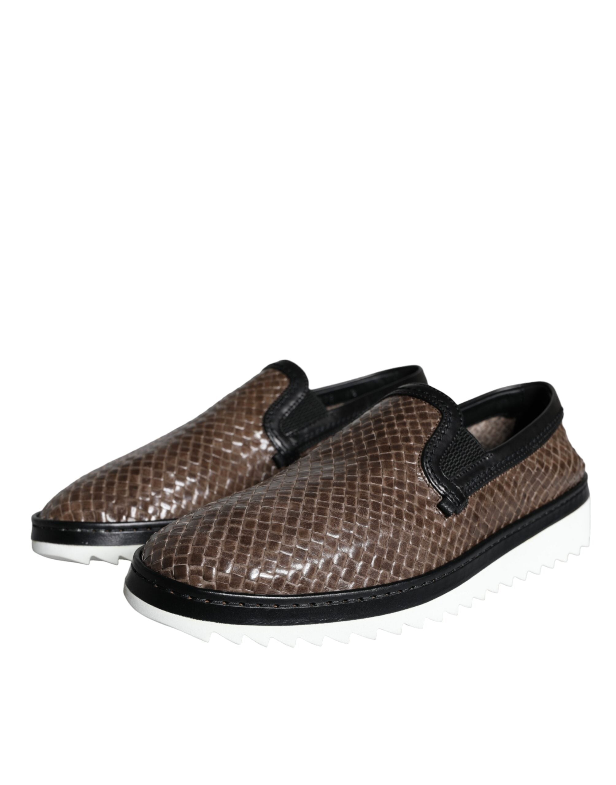 Dolce & Gabbana Bruna Svarta Lädervävda Loafers Herrskor
