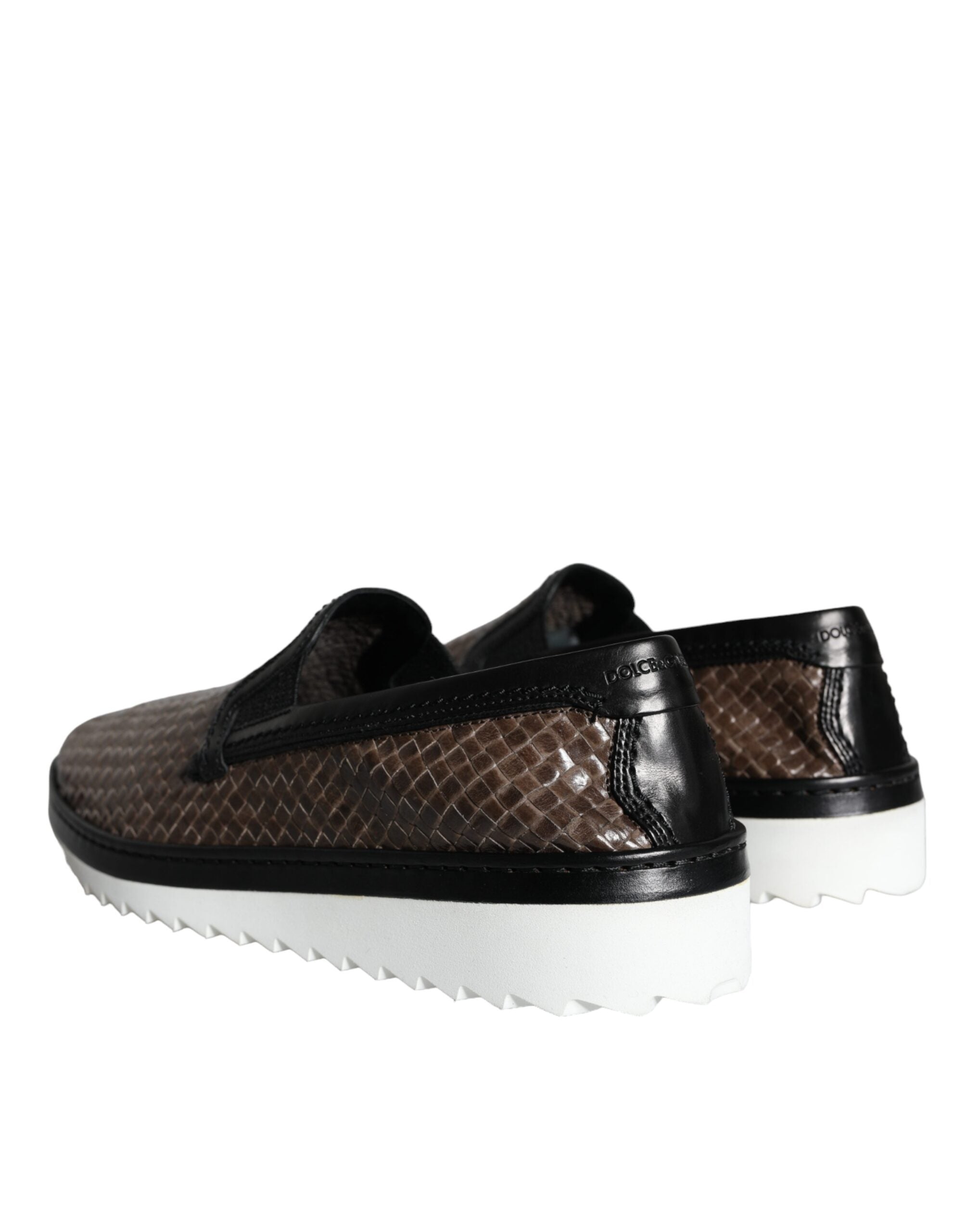 Dolce & Gabbana Bruna Svarta Lädervävda Loafers Herrskor