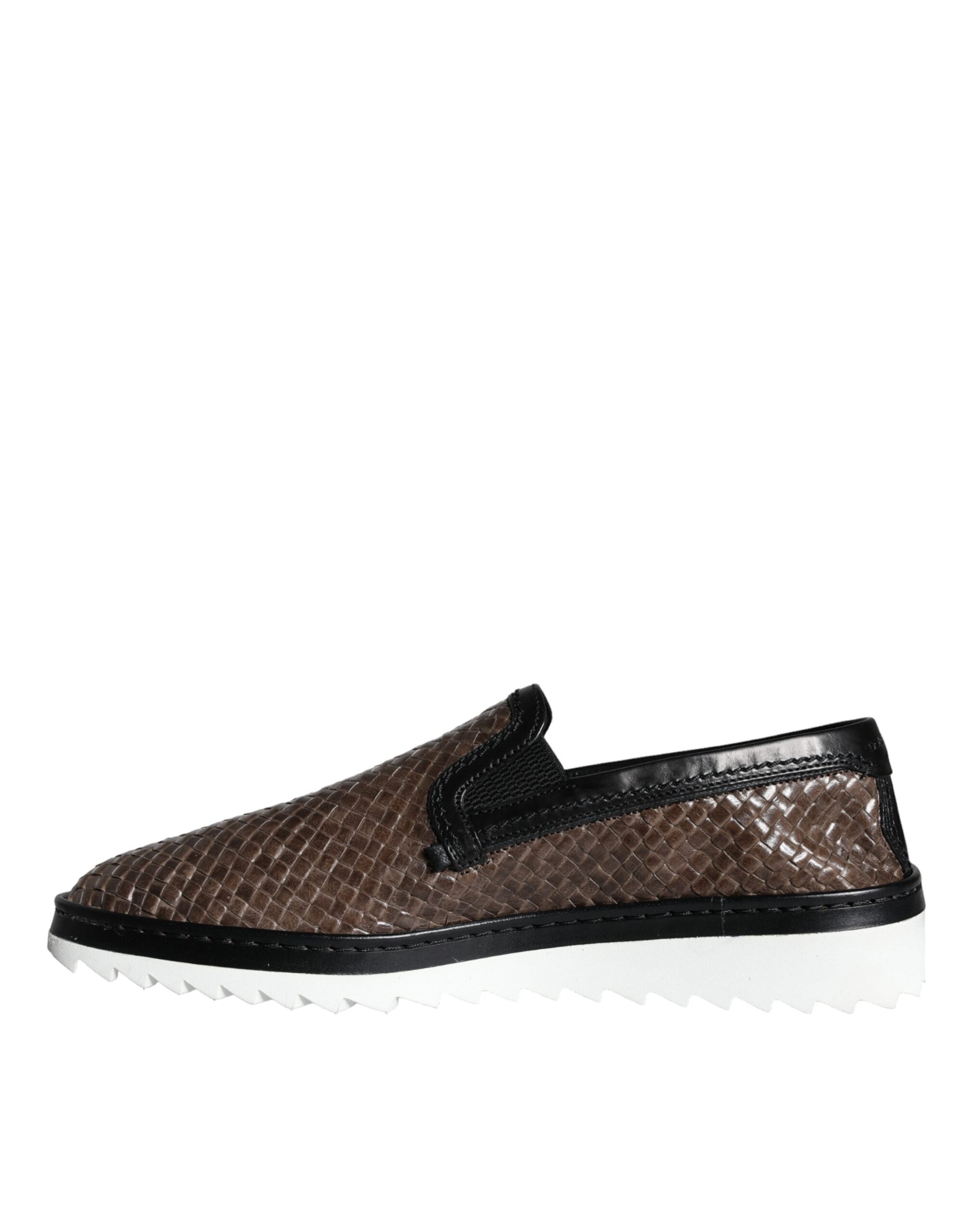 Dolce & Gabbana Bruna Svarta Lädervävda Loafers Herrskor