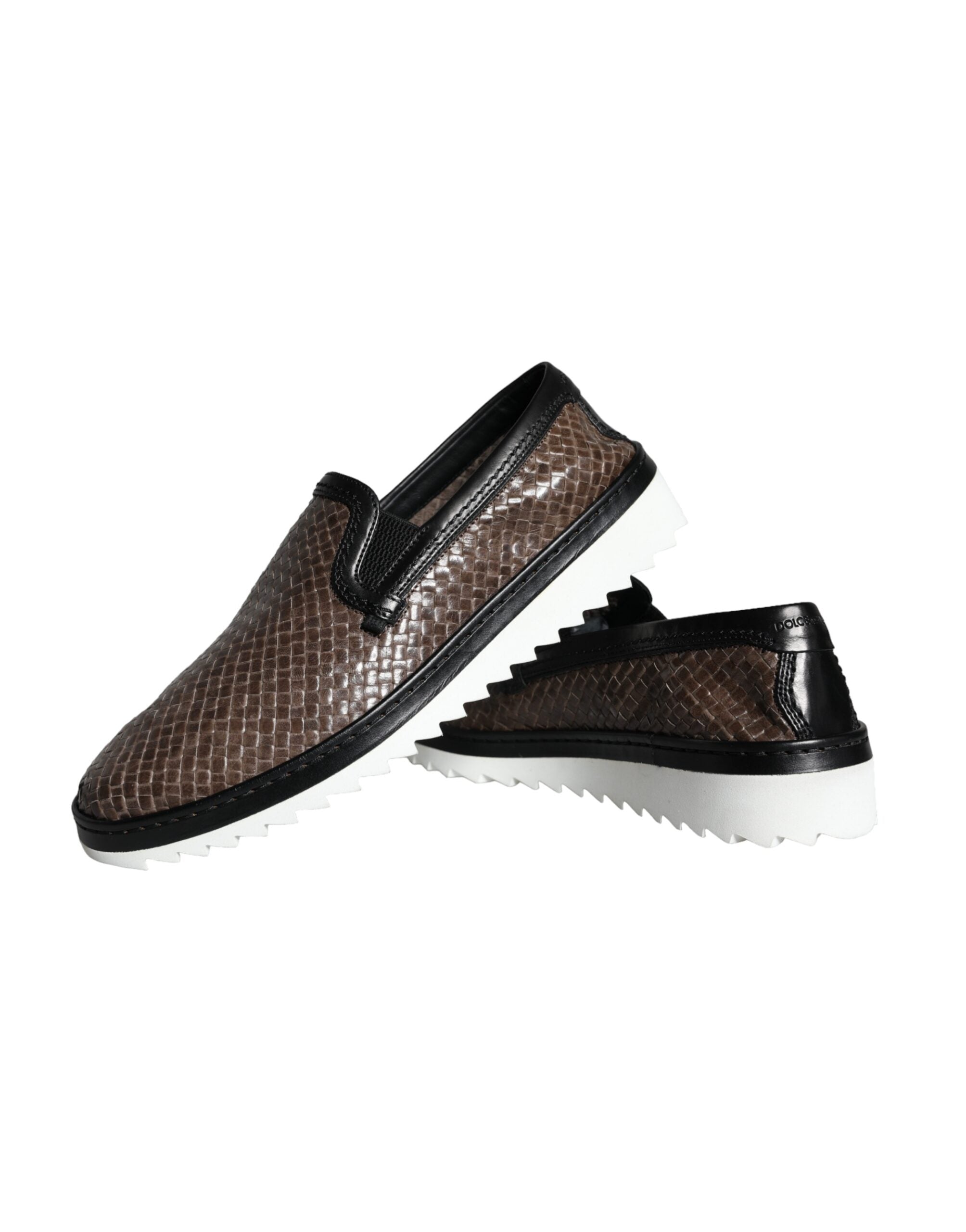Dolce & Gabbana Bruna Svarta Lädervävda Loafers Herrskor