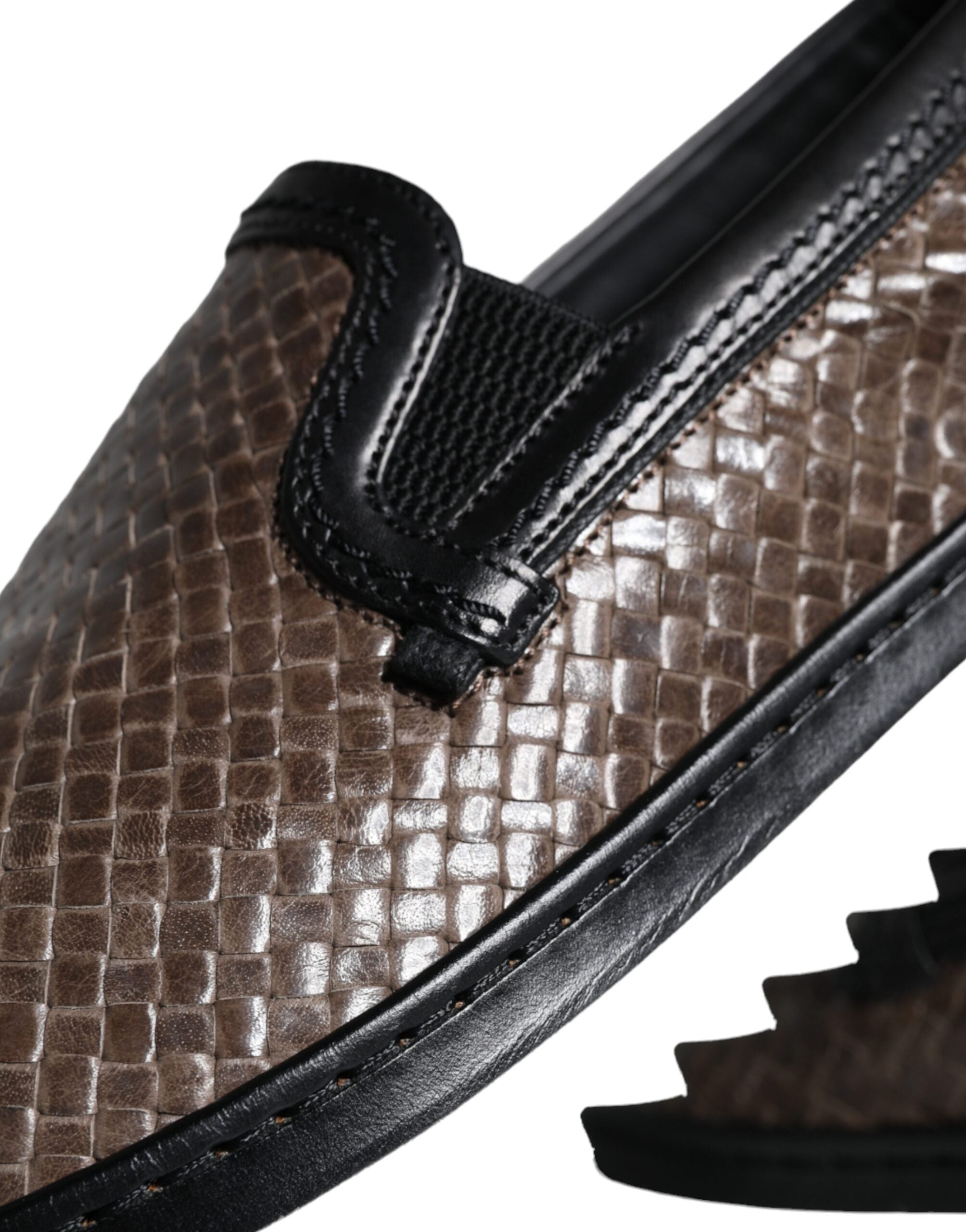 Dolce & Gabbana Bruna Svarta Lädervävda Loafers Herrskor