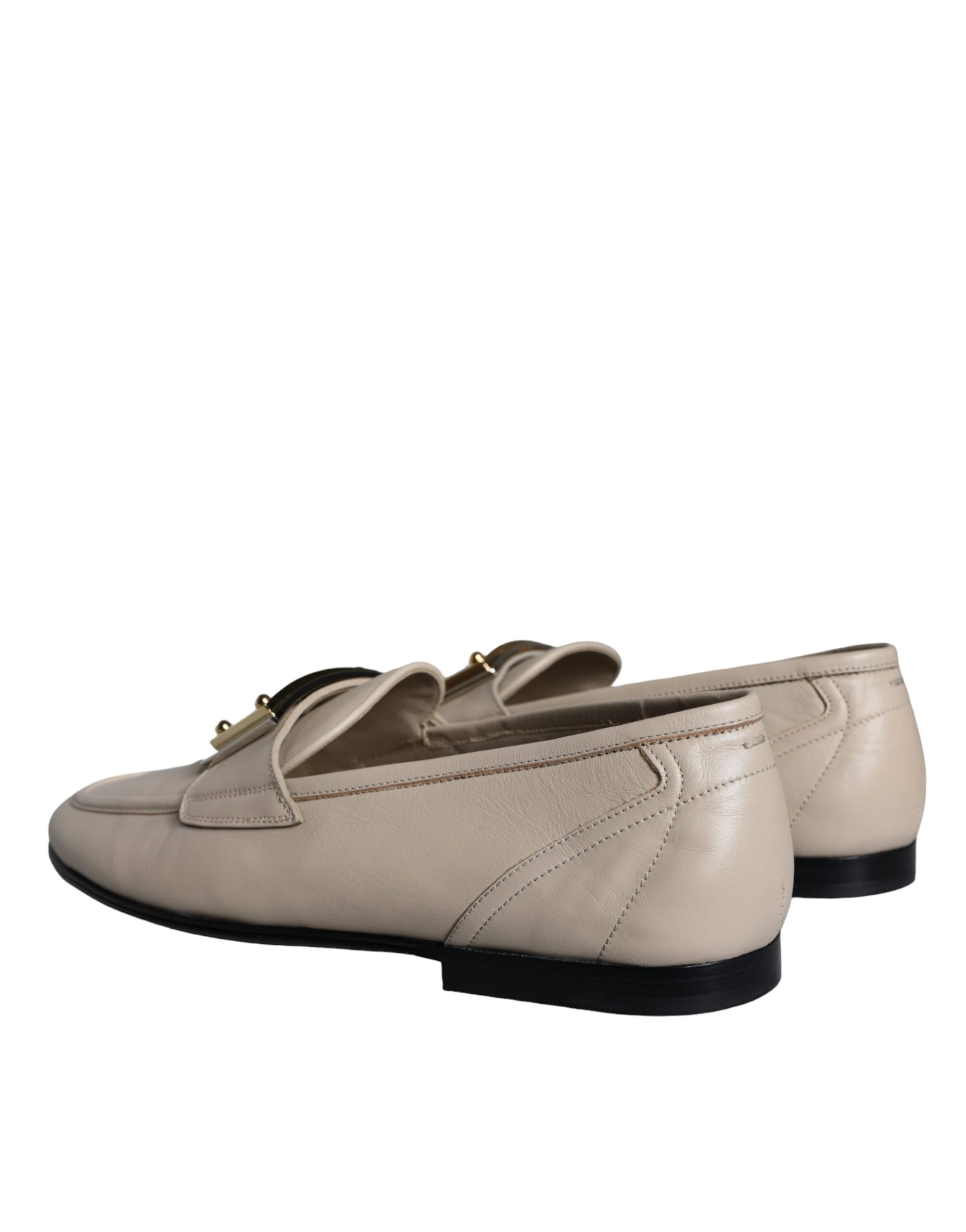 Dolce & Gabbana Beige Läder Logotypplack Slip-On Loafers Herrskor