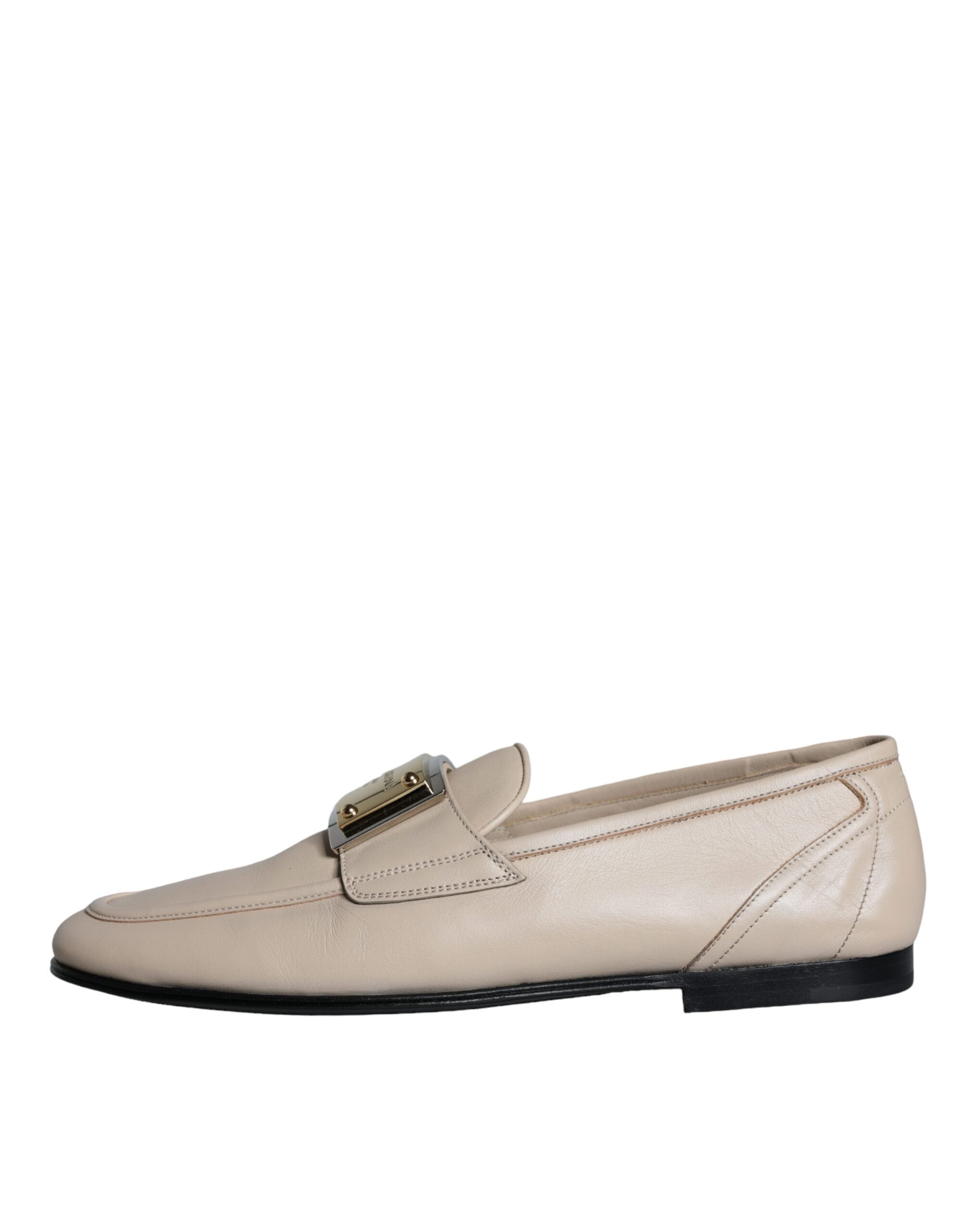 Dolce & Gabbana Beige Läder Logotypplack Slip-On Loafers Herrskor