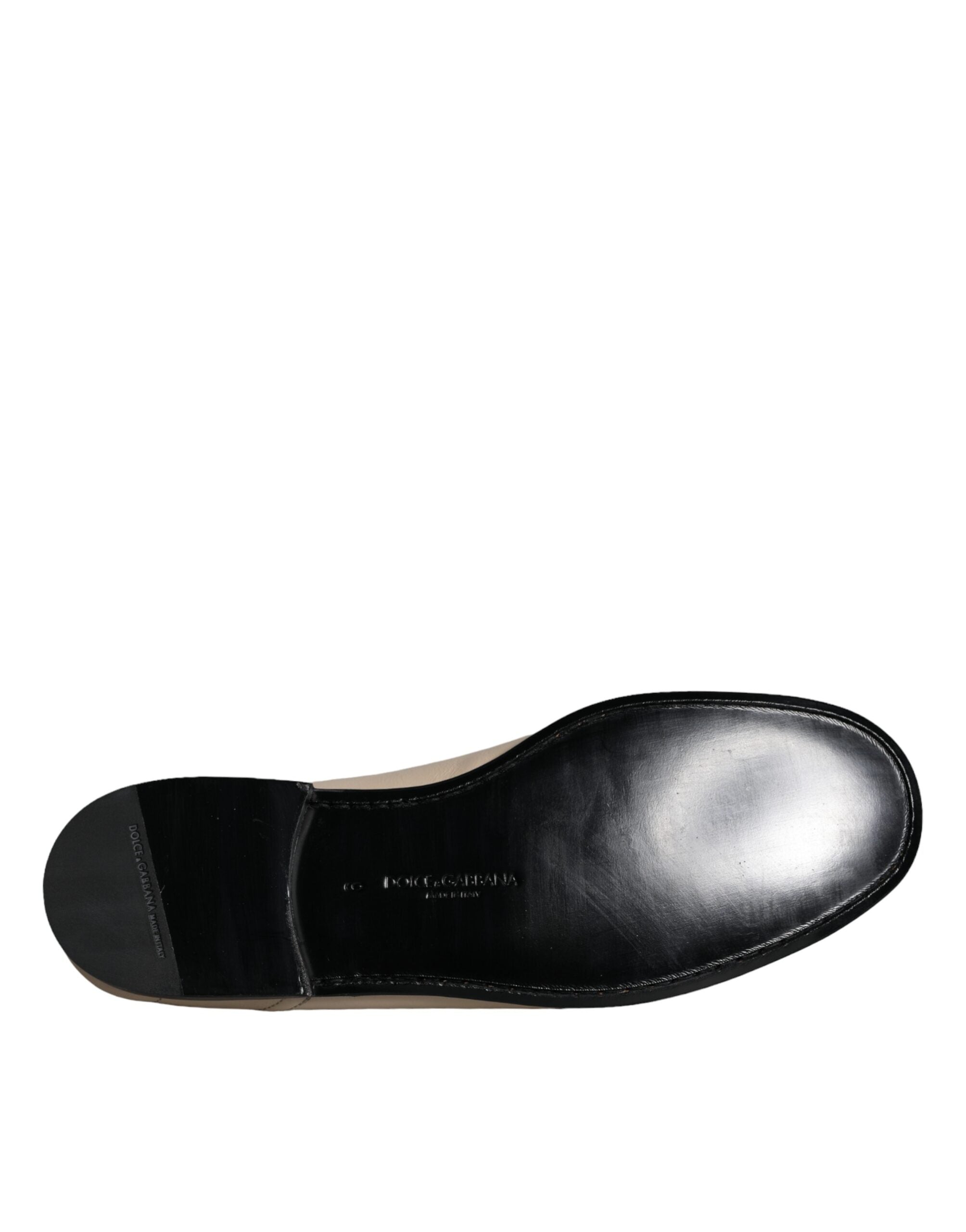 Dolce & Gabbana Beige Läder Logotypplack Slip-On Loafers Herrskor
