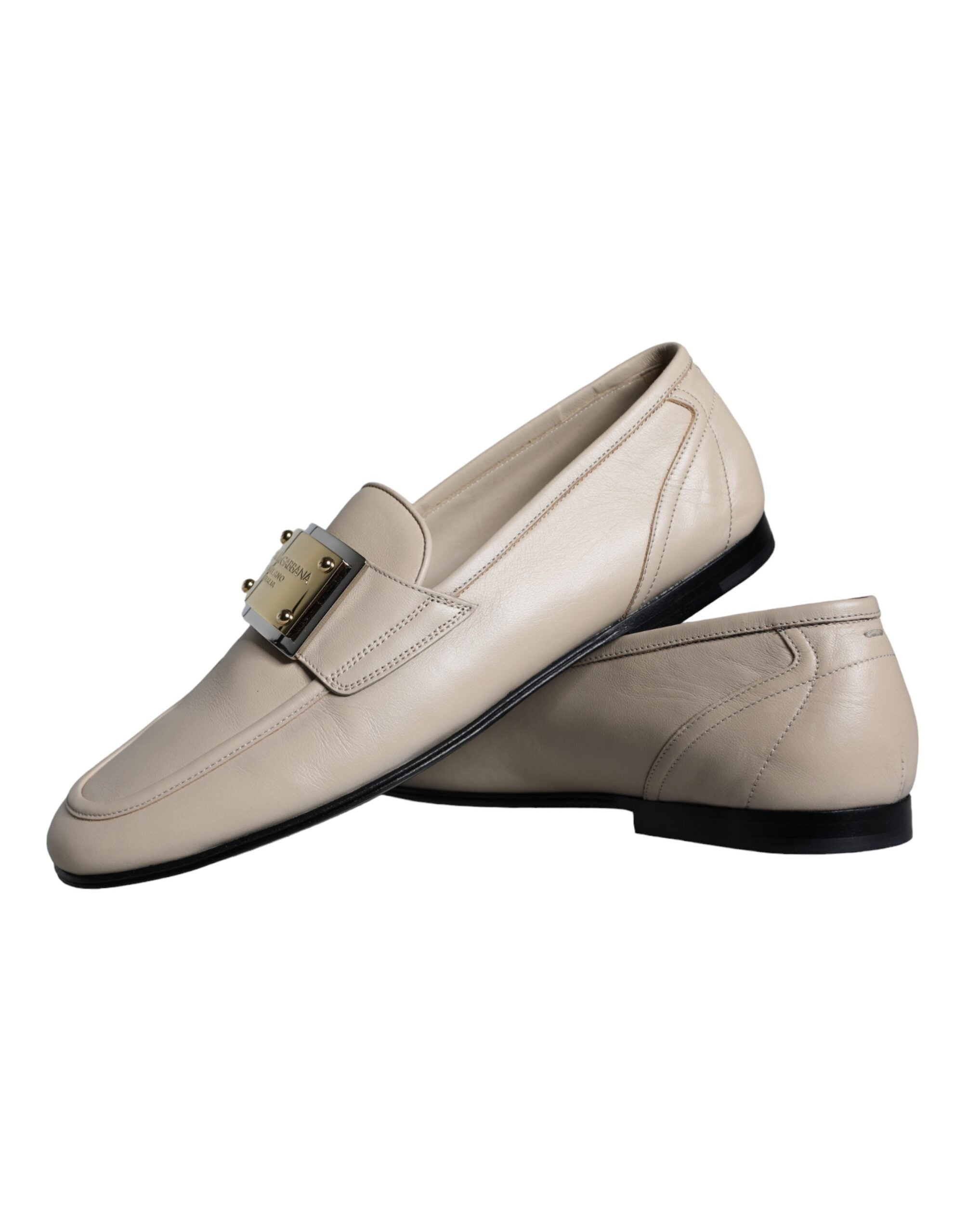 Dolce & Gabbana Beige Läder Logotypplack Slip-On Loafers Herrskor