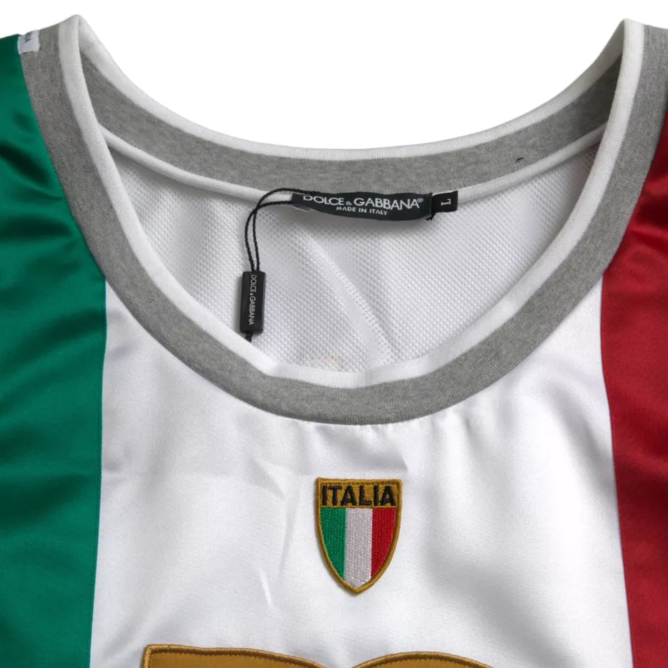 Dolce & Gabbana Vit Grön Ärmlös Topp Italiensk Flagga Korg T-shirt