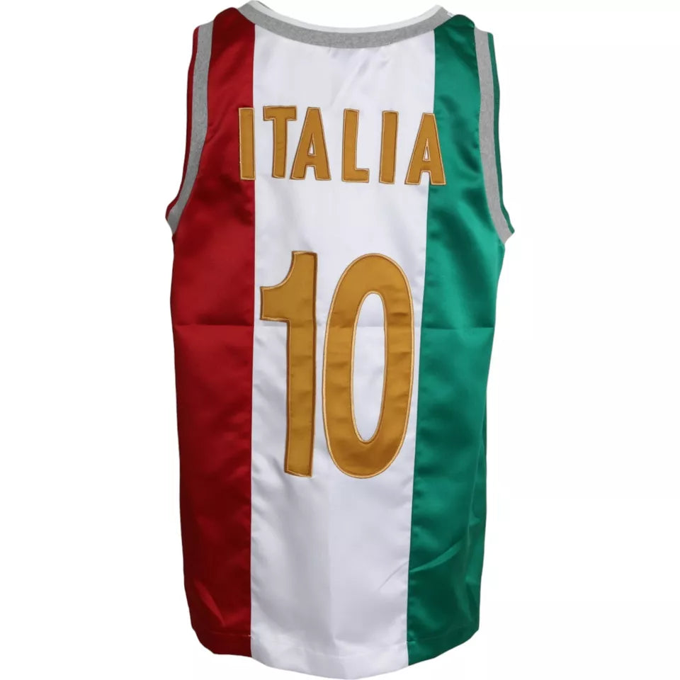 Dolce & Gabbana Vit Grön Ärmlös Topp Italiensk Flagga Korg T-shirt