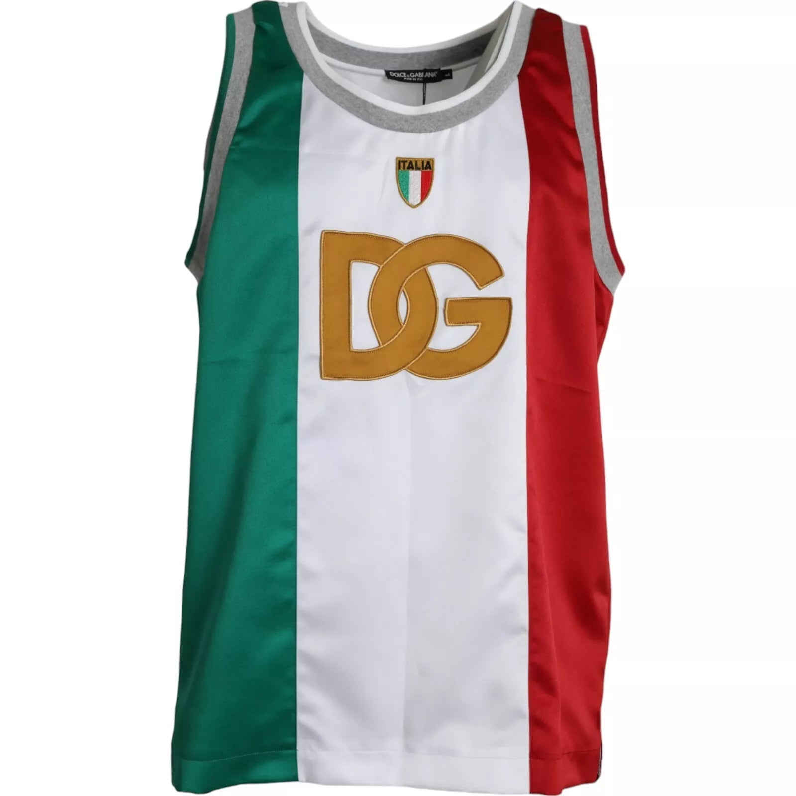 Dolce & Gabbana Vit Grön Ärmlös Topp Italiensk Flagga Korg T-shirt