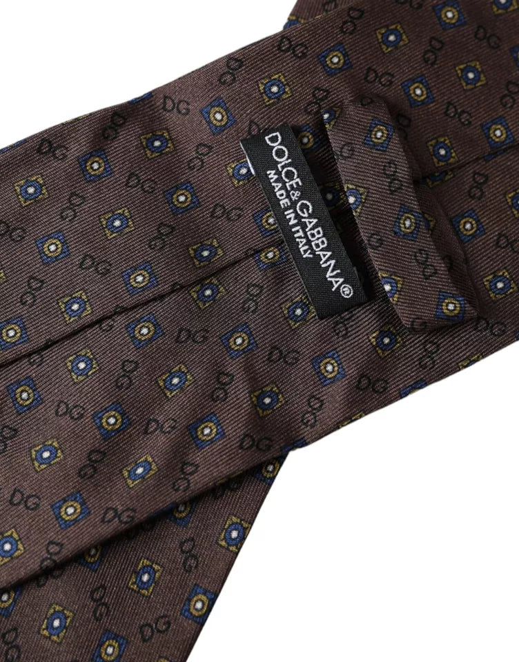 Dolce & Gabbana Brun Sidenslips Med Märkeslogotyp Justerbar Herrslips