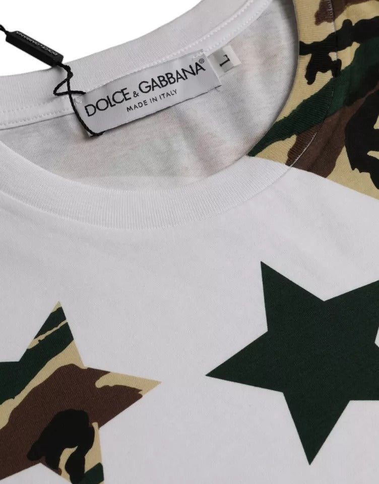 Dolce & Gabbana Vit Kamouflage Stjärnor Rund Neck Herr T-shirt