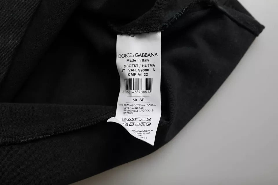 Dolce & Gabbana svart t-shirt med rund hals och grafiskt tryck i bomull