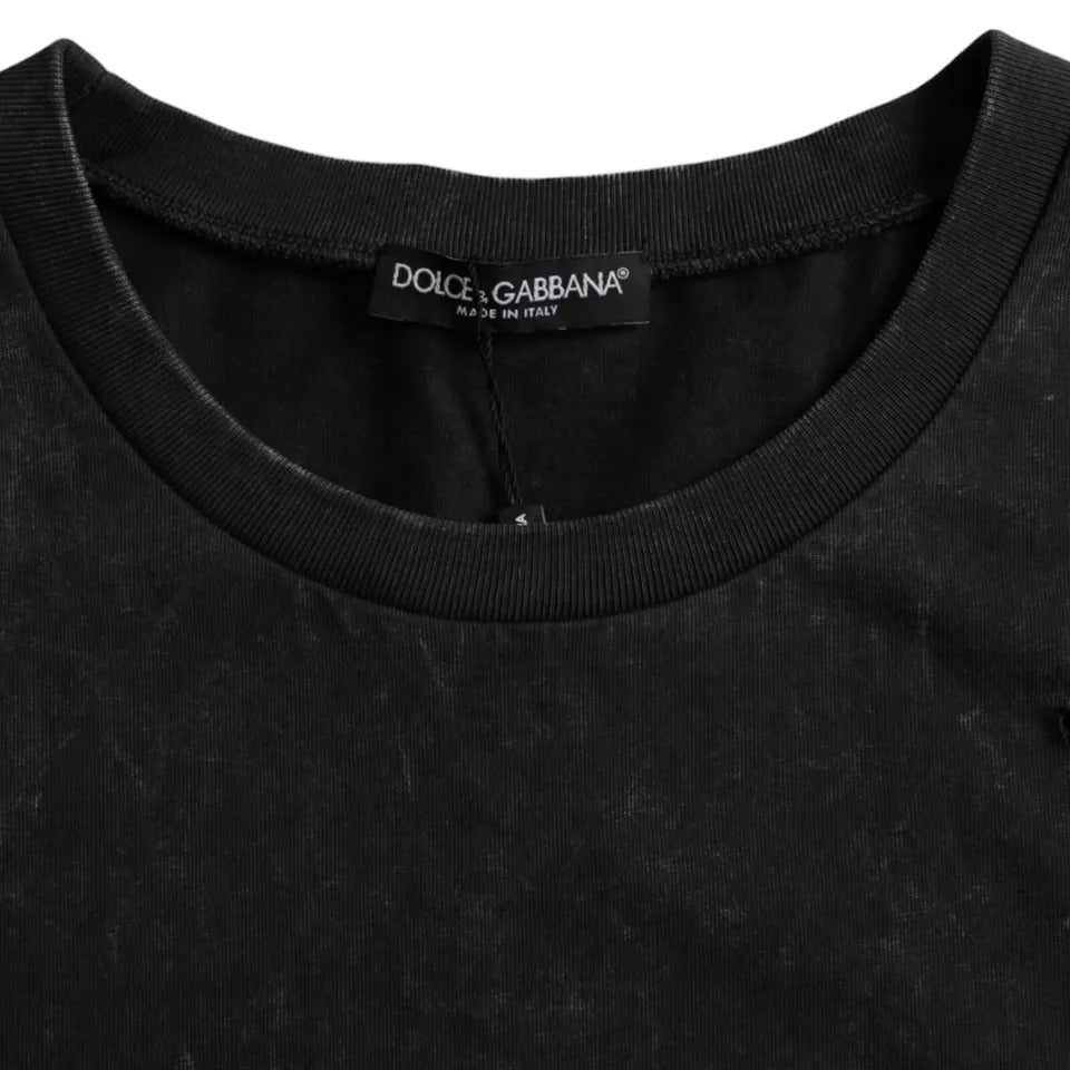Dolce & Gabbana svart t-shirt med rund hals och grafiskt tryck i bomull