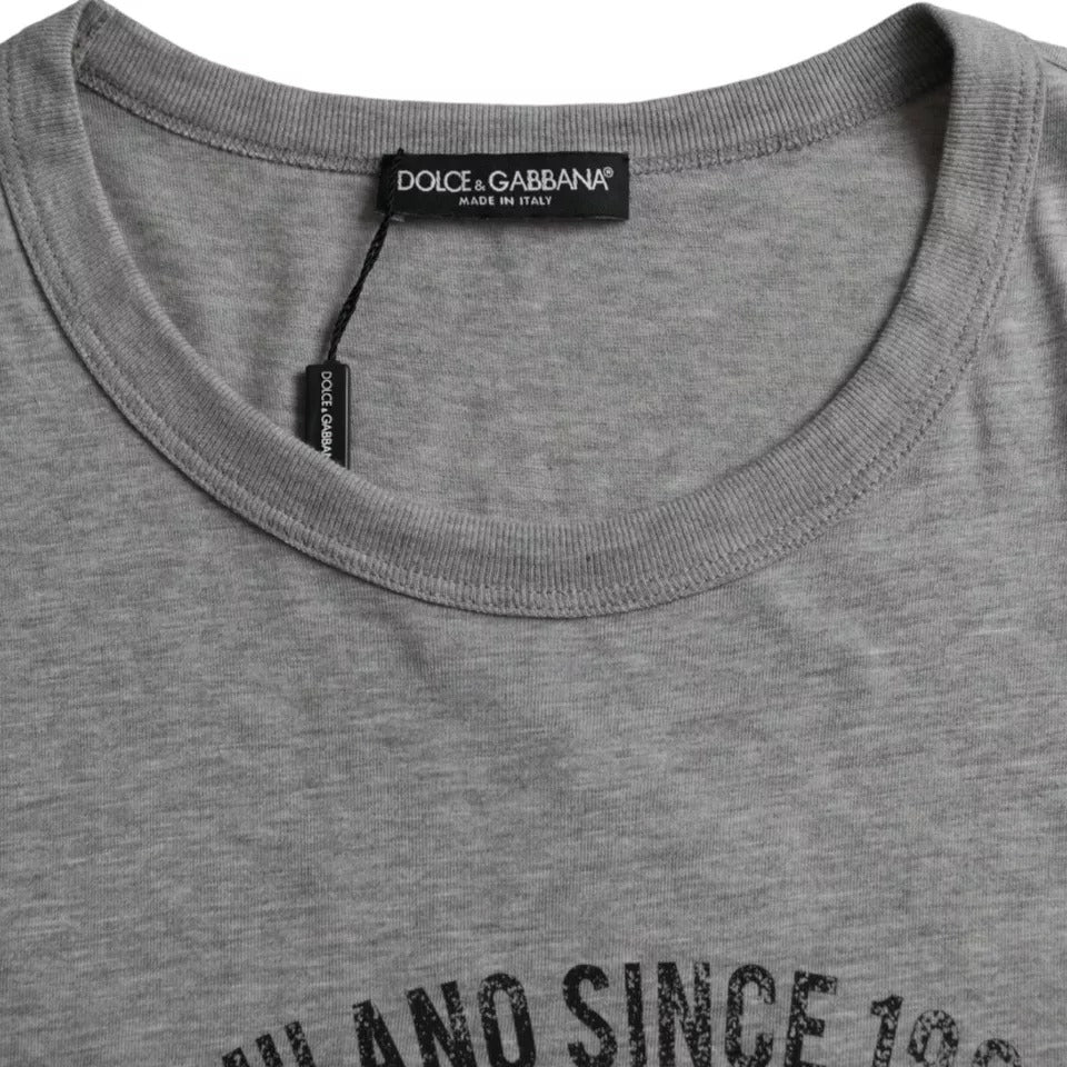 Dolce & Gabbana Grå Grafiskt Tryckt Bomulls-T-shirt Rund Halsad