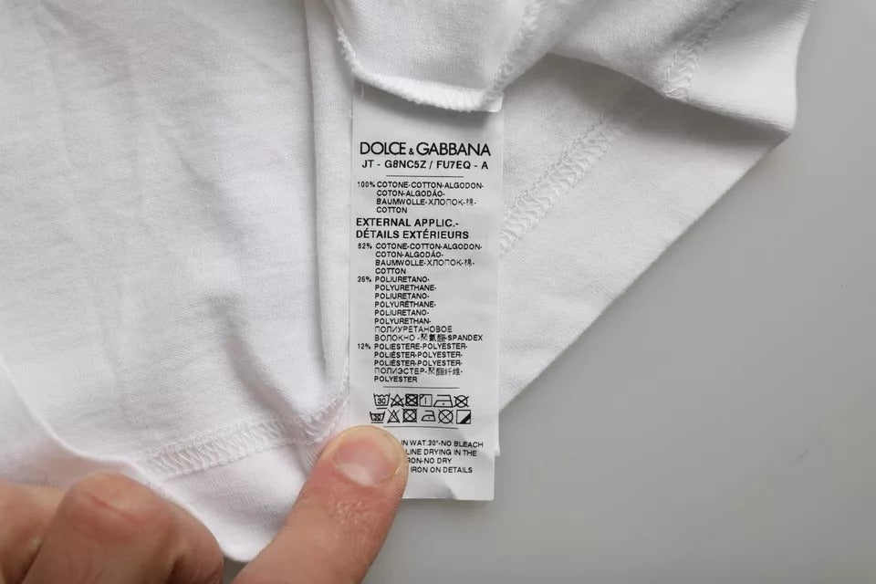 Dolce & Gabbana Vit Bomull DG Applikation Herr Casual T-shirt
