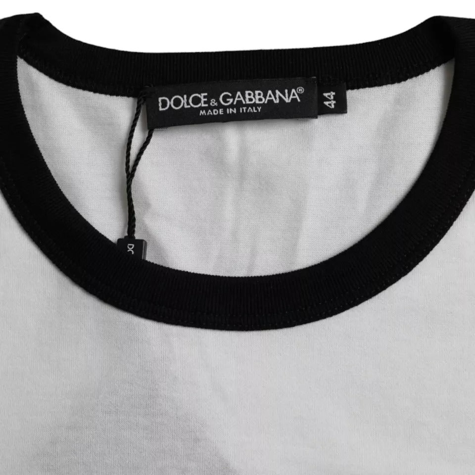 Dolce & Gabbana Svartvit Jazzmönstrad Bomulls-T-shirt med Korta Ärmar