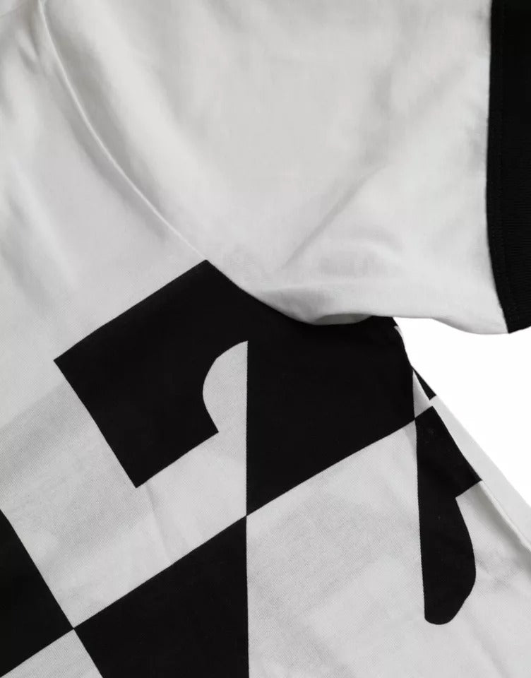 Dolce & Gabbana Svartvit Jazzmönstrad Bomulls-T-shirt med Korta Ärmar