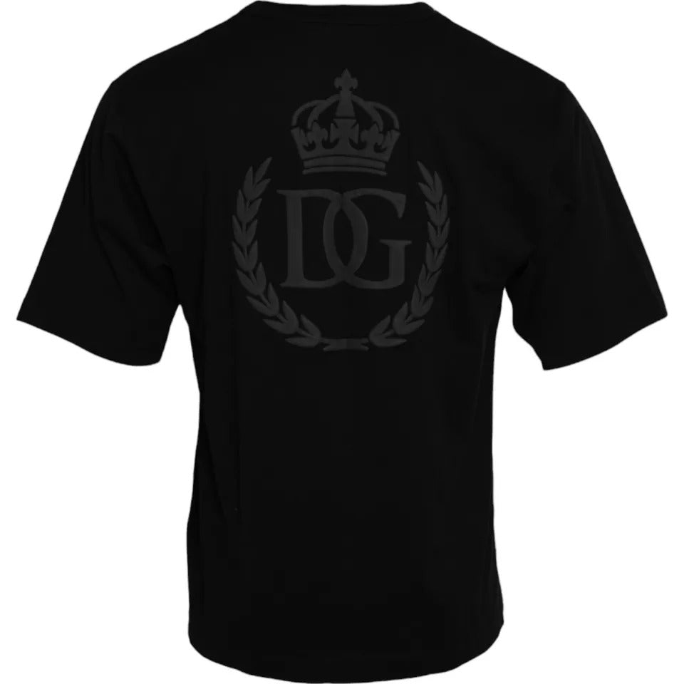 Dolce & Gabbana svart t-shirt med rund hals och präglad logotyp